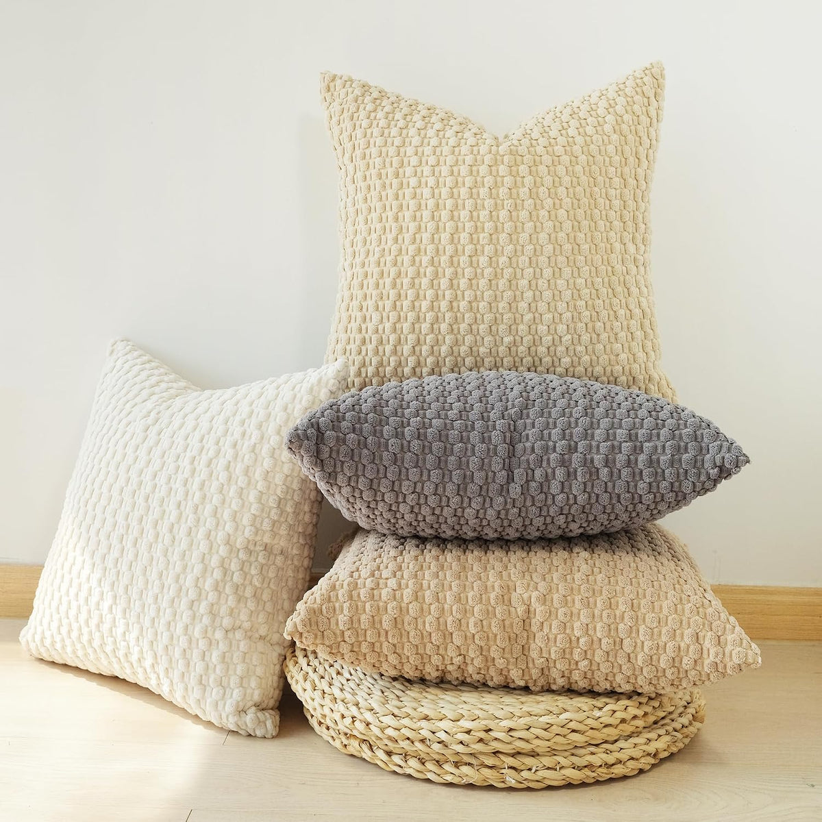 Pack of 4 Throw Pillow Covers, Neutral, 20 X 20 Inch