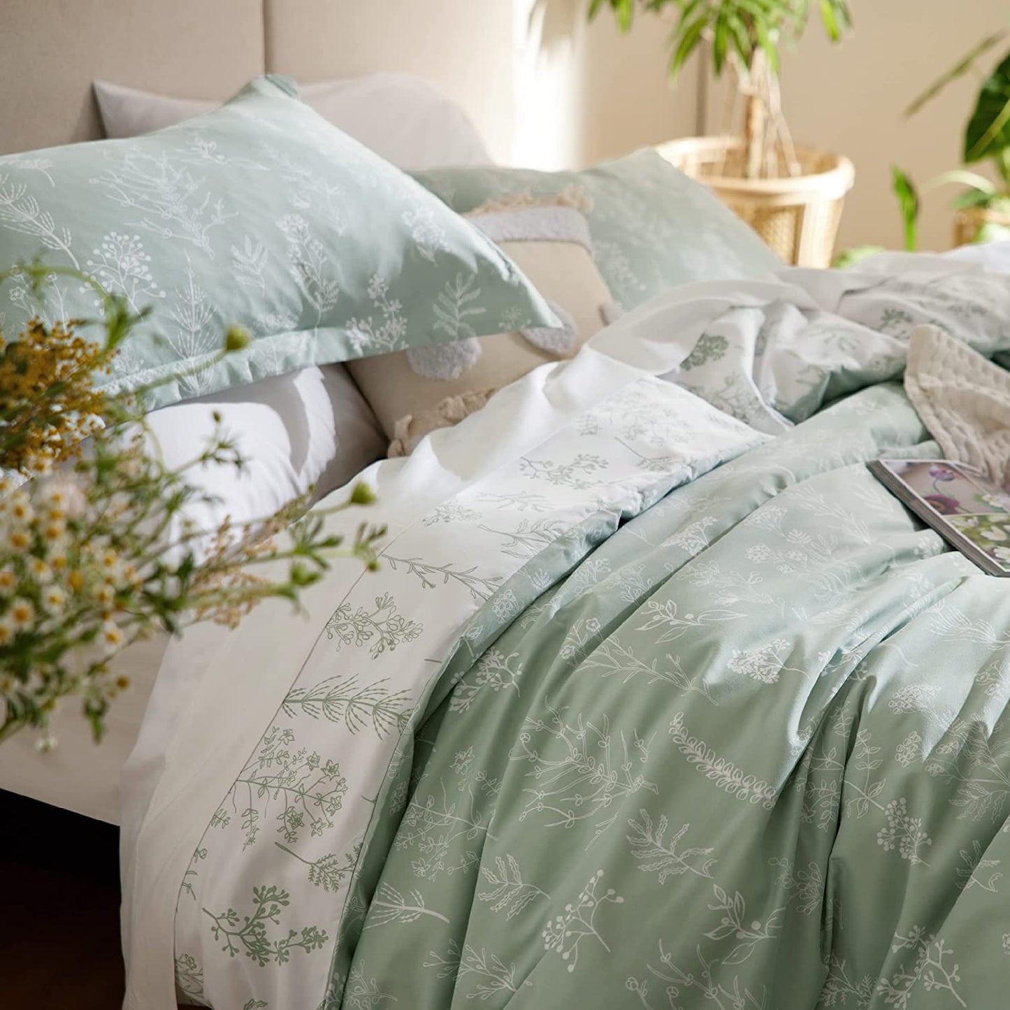 Sage Green Comforter, Cute Floral Bedding Comforter Sets, 3 Pieces