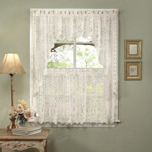 Floral Heavy Lace Curtain Swag, Pair, Hopewell Cream