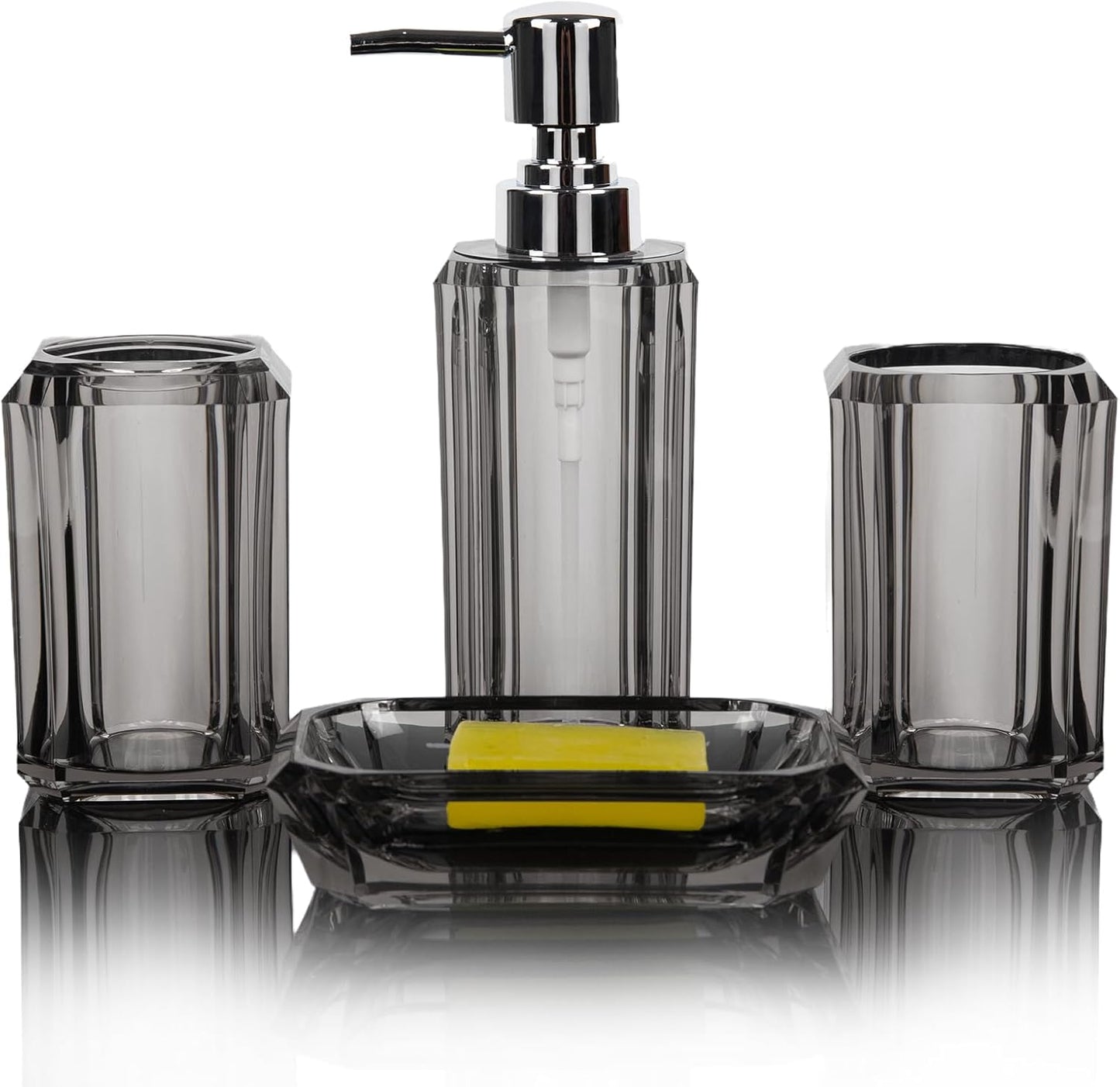 4 Piece Premium Acrylic Bathroom Accessory Set, (Brushed Gray)