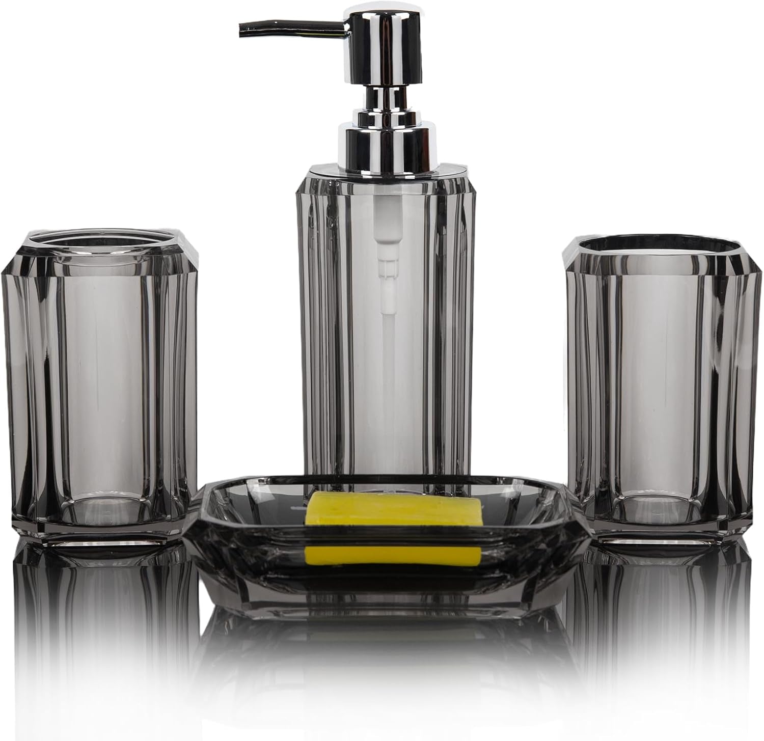 4 Piece Premium Acrylic Bathroom Accessory Set, (Brushed Gray)