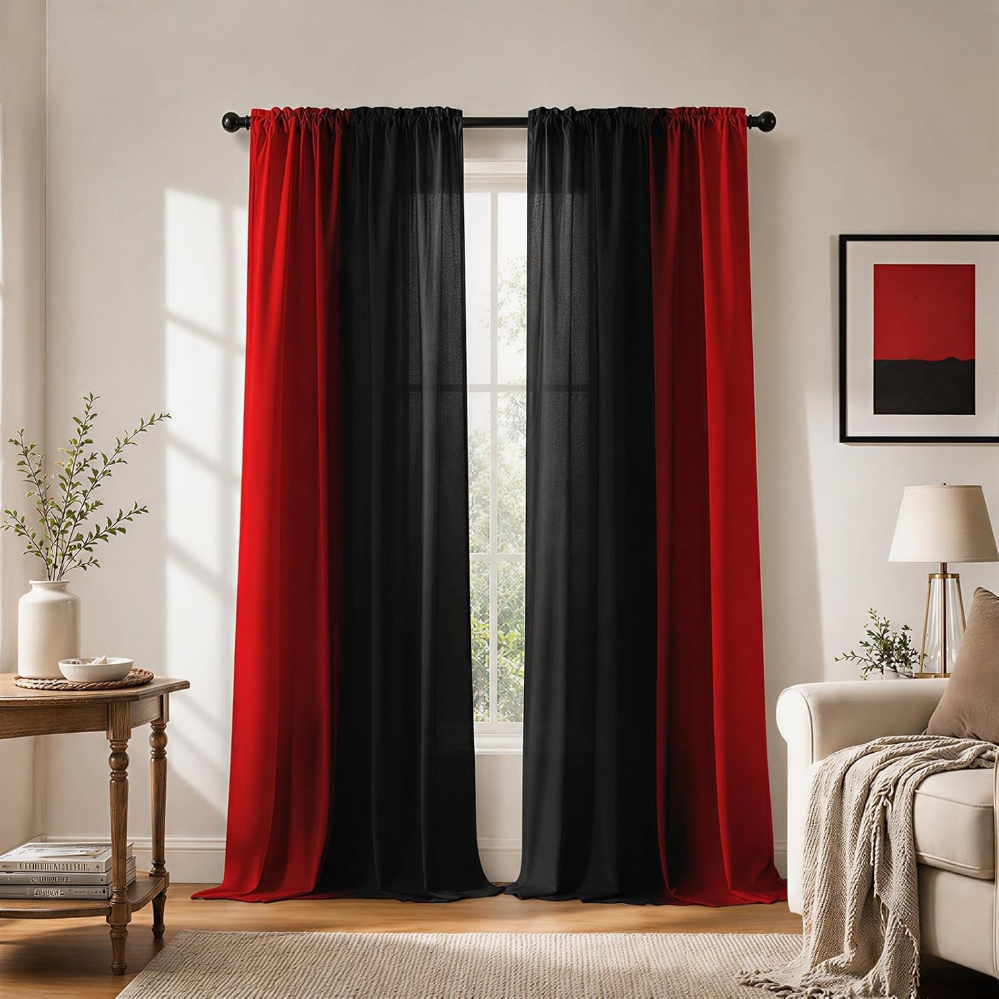 Black and Red Ombre Curtains 84 Inches Length,2 Panels,52 Inches Wide