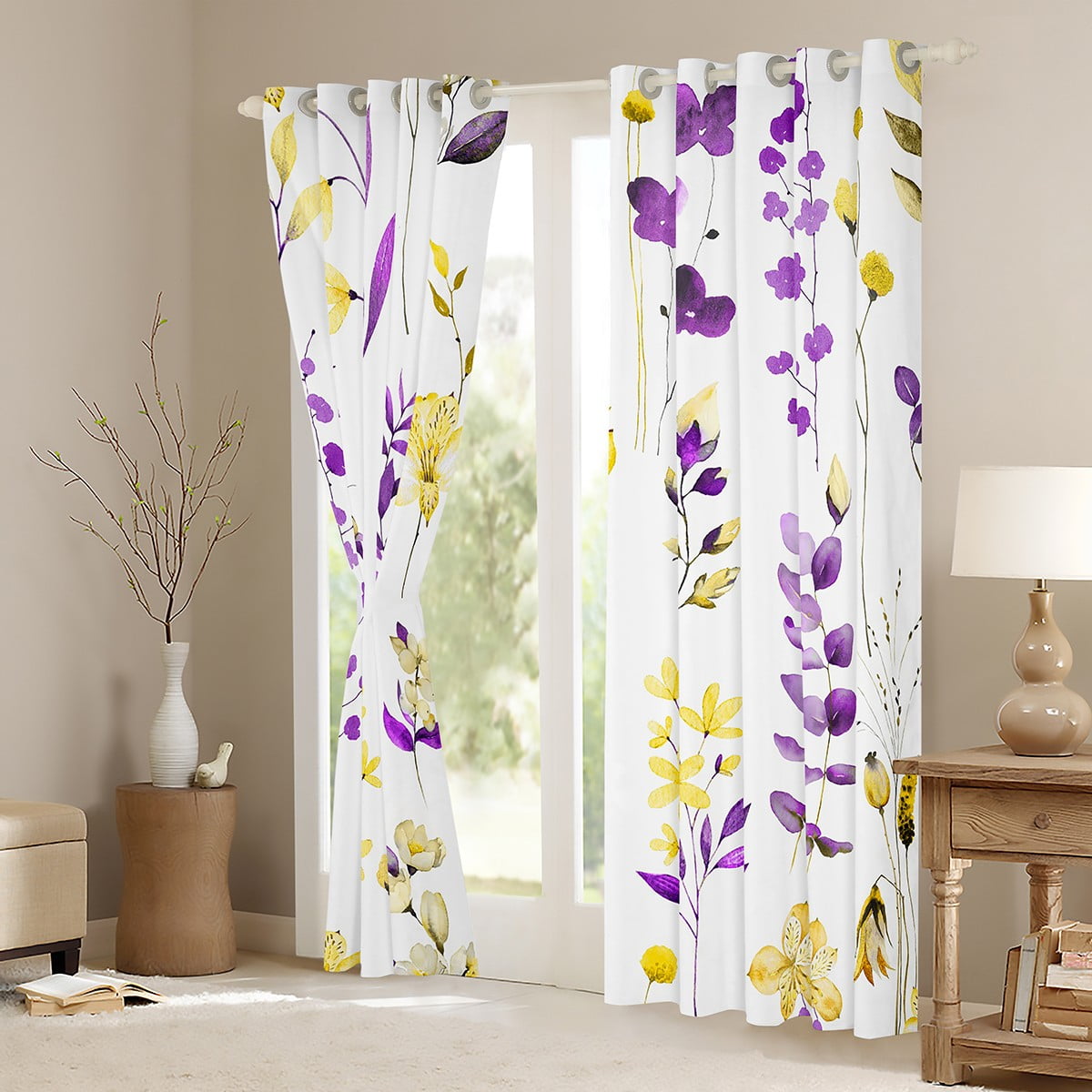 Chic Flower Blackout Curtains Set of 2 (52X84 Each), Botanical Plants Window Curtains, Spring Garden Curtains and Drapes