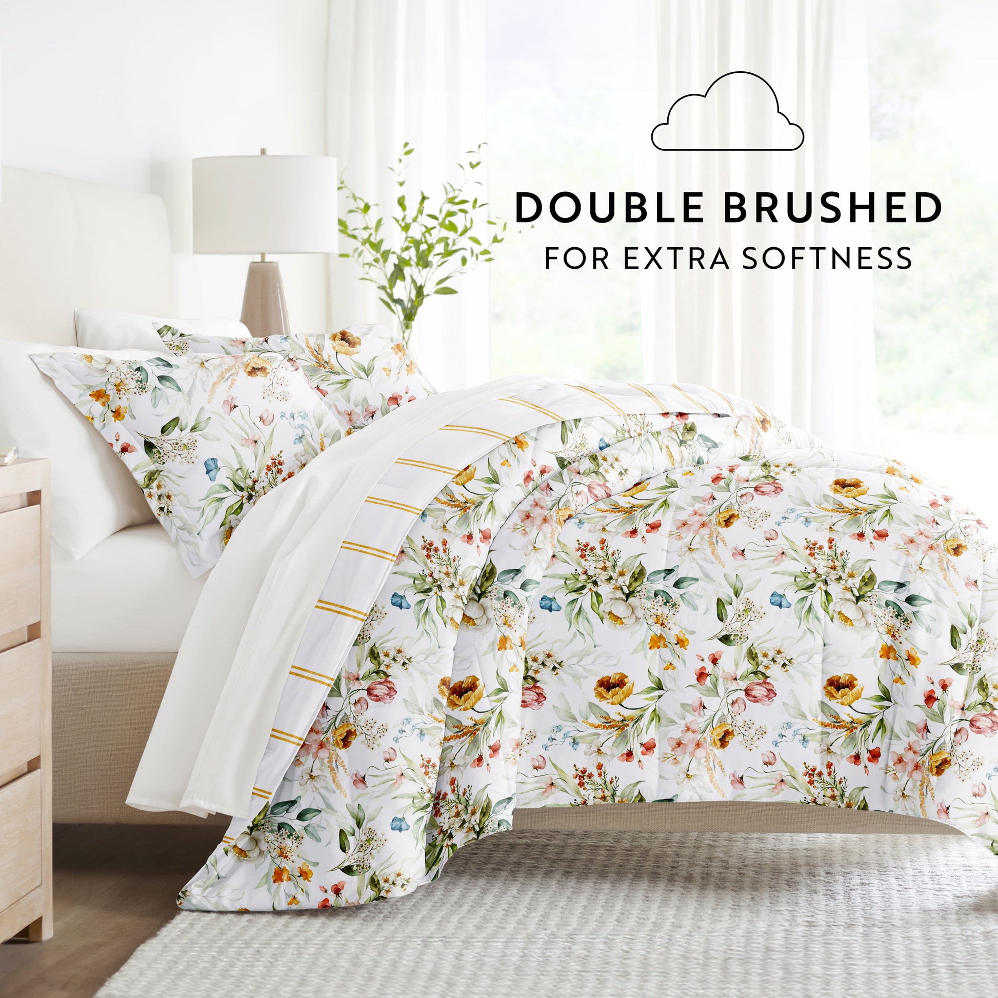 - Twinxl Bedding Bundle, Patterned Microfiber Comforter and Solid Sheet Set in Cabbage Chintz Floral Stripe Clay