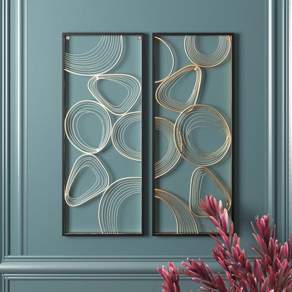 Metal Wall Art, 32" Gold and Silver Handmade Glam Abstract Wall Decor, Set of 2 Luxury