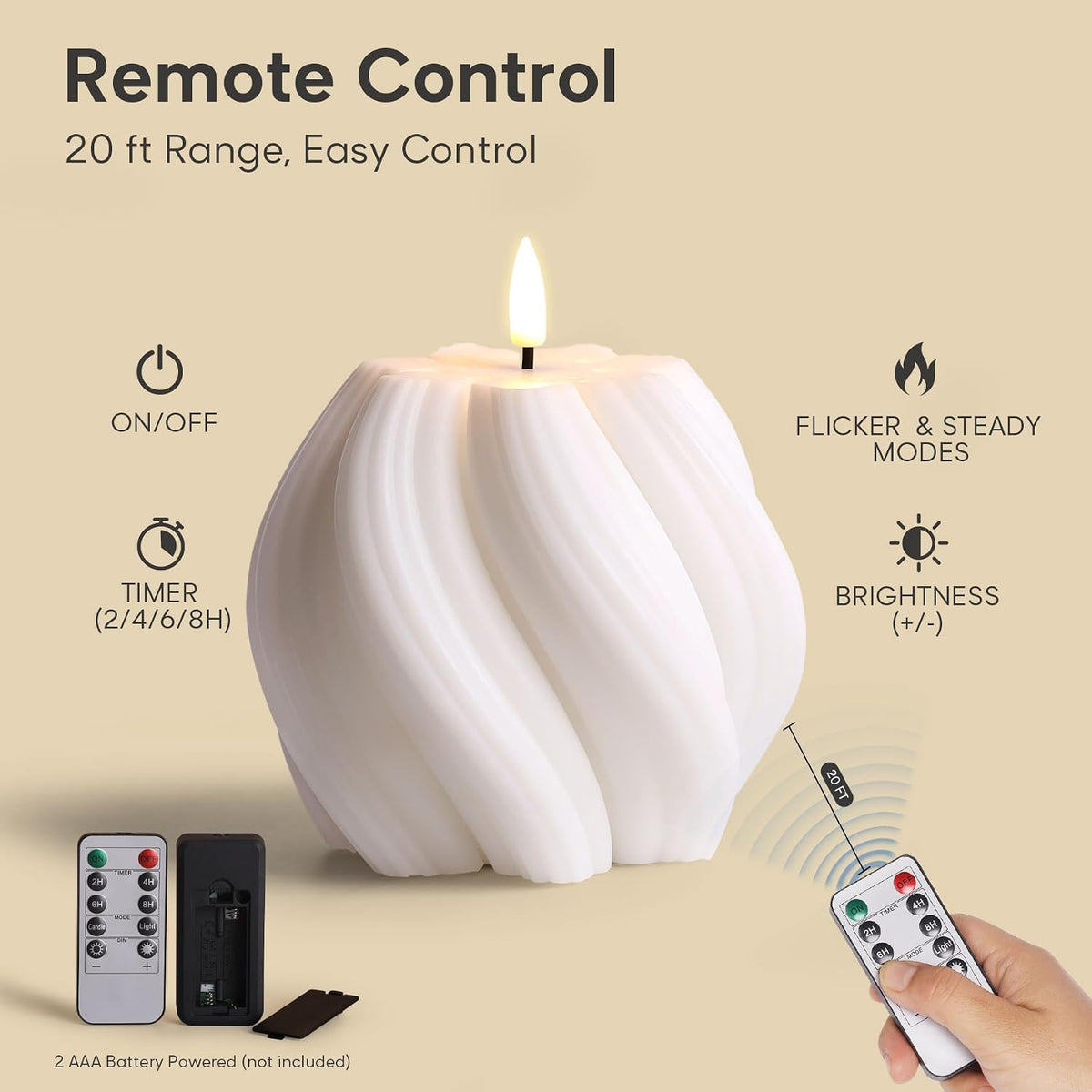 White Swirl Flameless Candle with Remote Timer