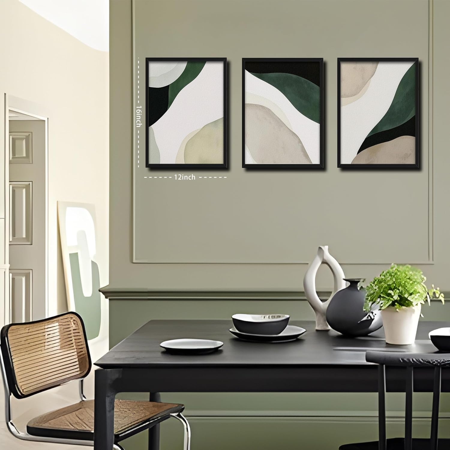 Framed 3D Textured Green Abstract Wall Art, Modern Abstract Wall Decor Paintings, 12X16 Inch