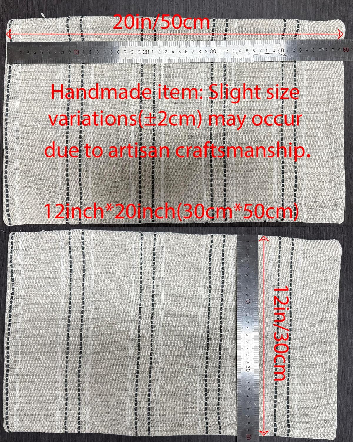 Hand Made Throw Pillow Covers 12X20 Set of 2 Striped Pillow Covers Textured Linen, Grey