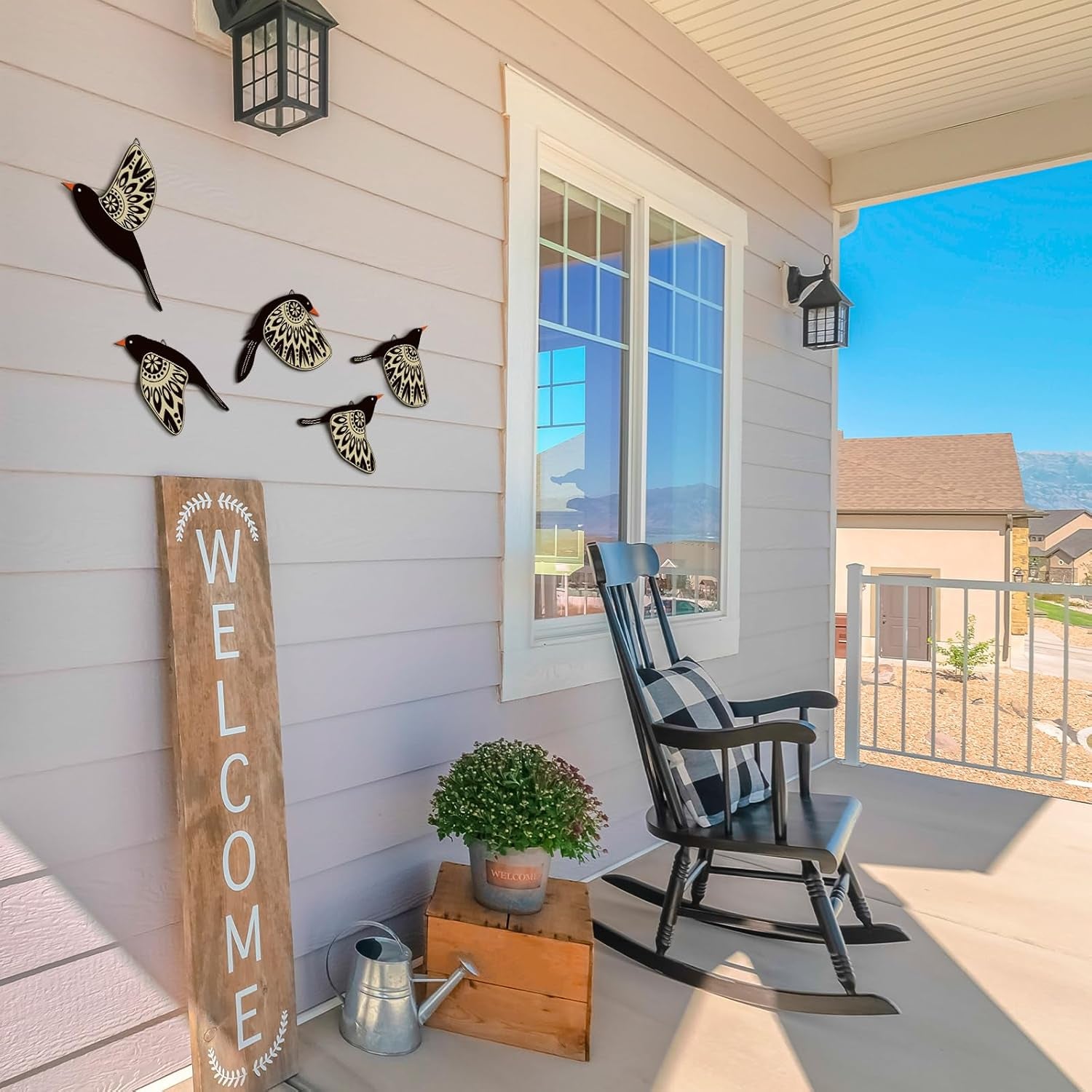 5 Pcs Wooden Bird Wall Art Wood Flying Birds Wall Decor (Black)