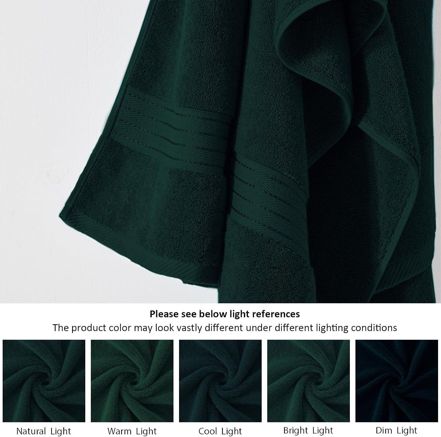 Luxury Bath Towel Set 6 Pcs, Deep Forest Green Turkish Cotton