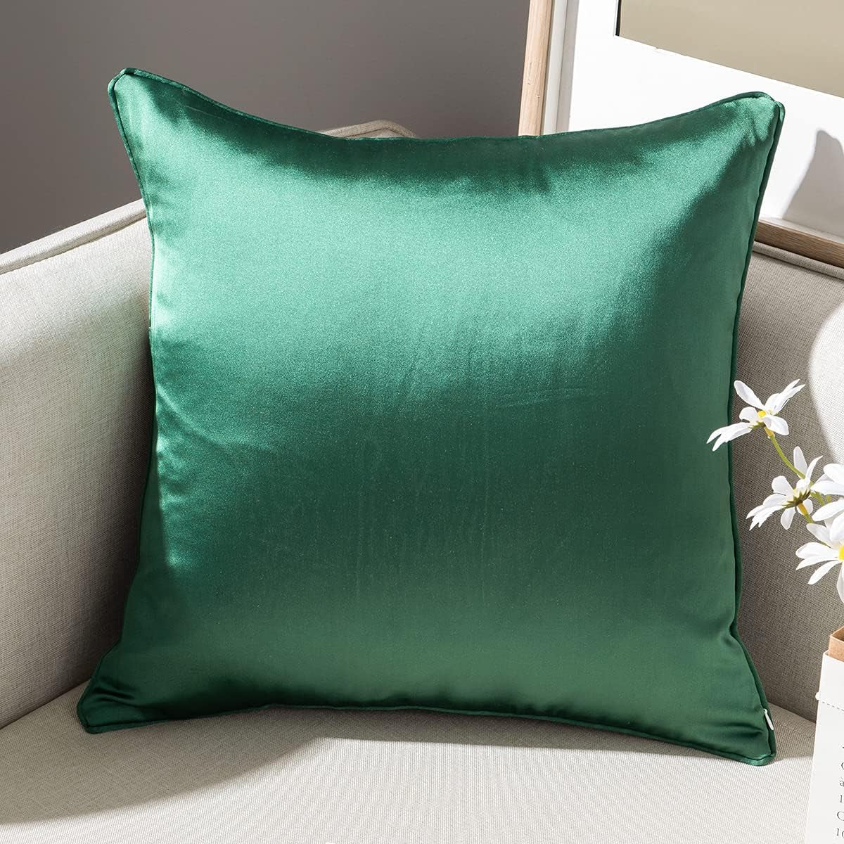 Decorative Throw Pillow Cover Luxury Jacquard Pillowcase Satin Square Cushion Case Geometric Pattern Shams for Couch Sofa Bed Bedroom Living Room 18 X 18 Inch