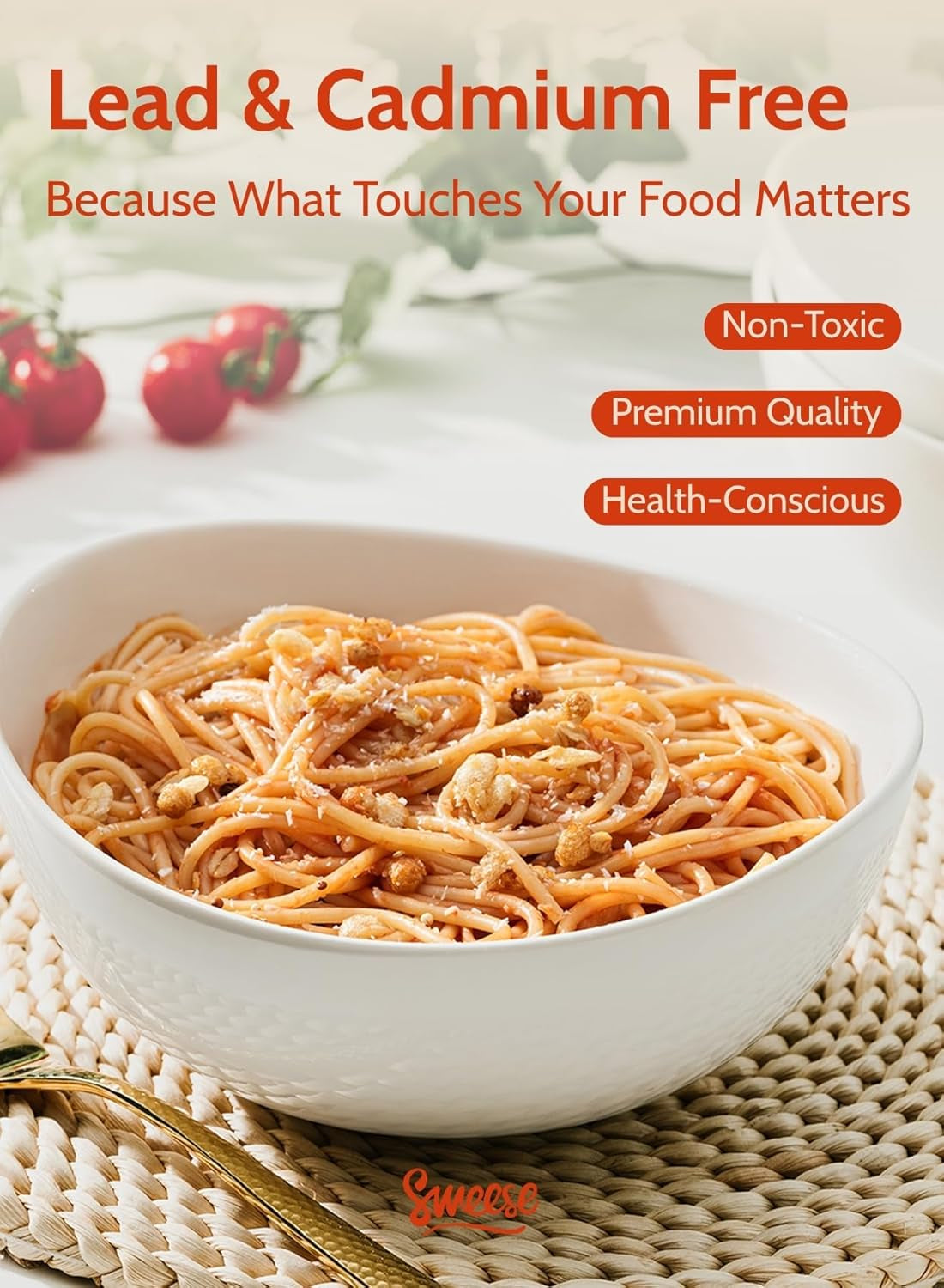 42Oz Porcelain Serving Bowls - Set of 4, 8-Inch White Bowls 