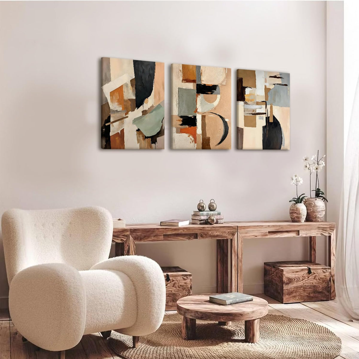 3Pcs Framed Abstract Textured Canvas Print Wall Art 12X16 Inches