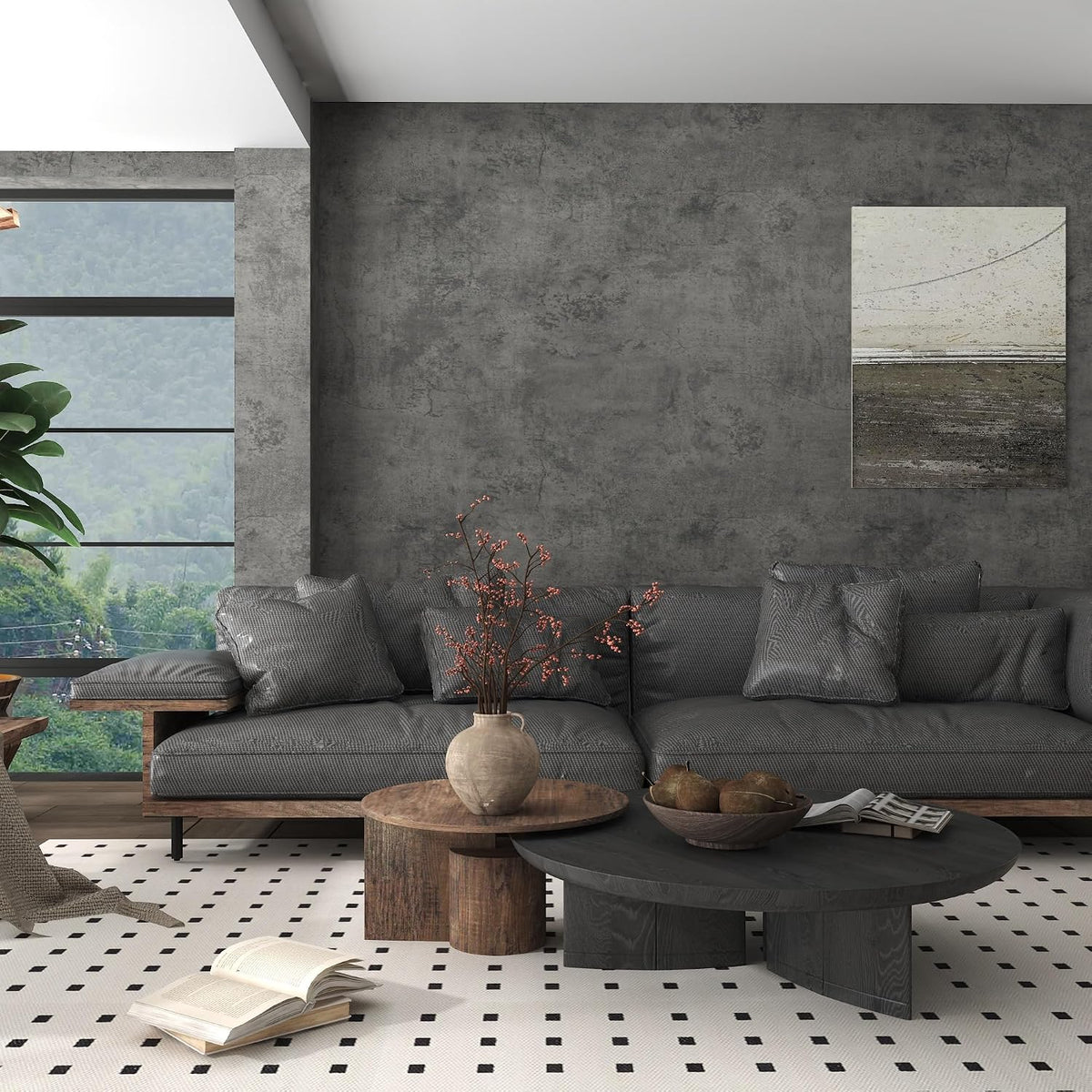 24"×197" Dark Grey Concrete Contact Paper Self Adhesive Gray Faux Cement Wallpaper Peel and Stick Waterproof