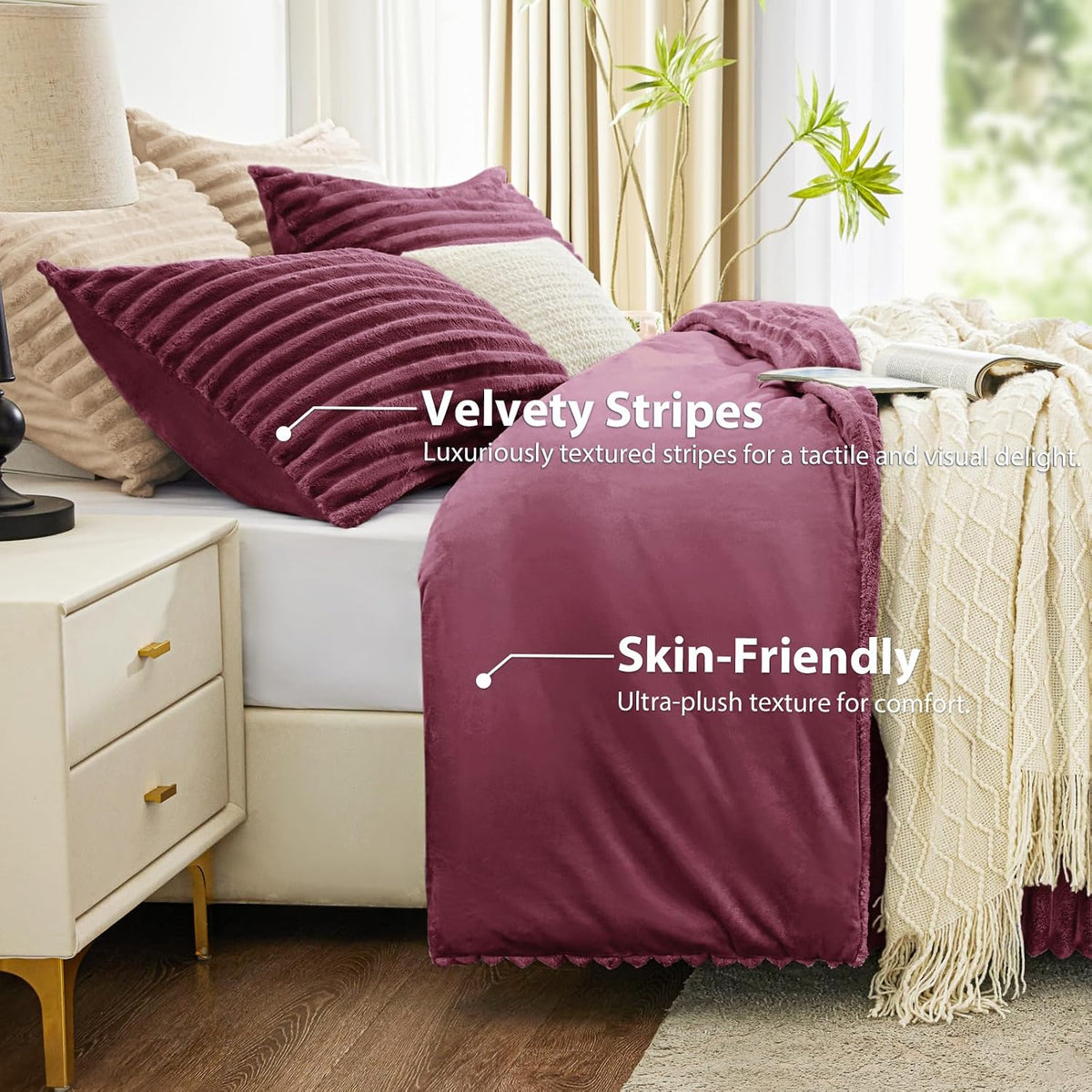Fluffy Comforter Set Twin Size,2 Pieces Bed Set,Burgundy