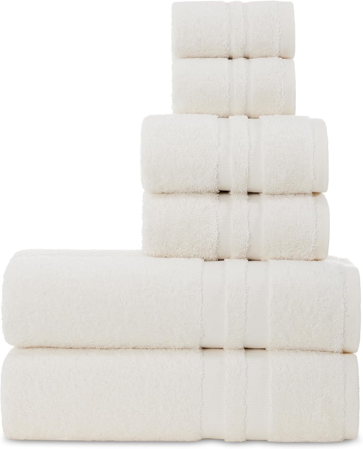 Premium 6 Piece Towel Set, 100% Turkish Cotton Soft Absorbent Towels (Cream White, 6 Piece Towel Set)