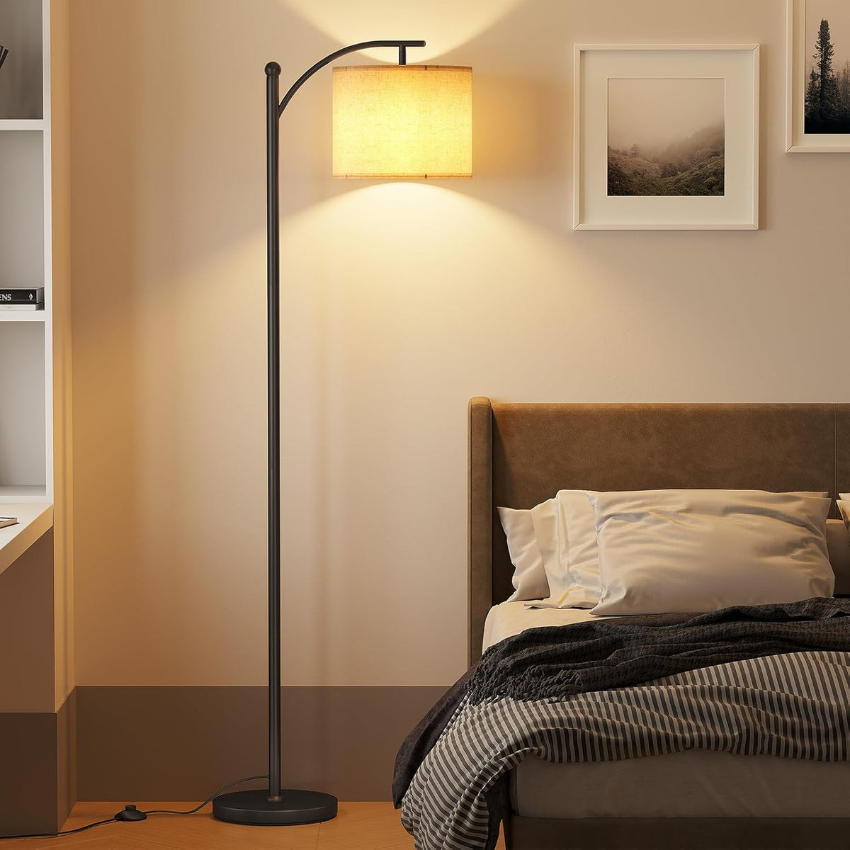 Arc Floor Lamp, Modern Floor Lamp with 3 Color Temperatures Bulb, Metal Standing with Adjustable Hanging, Black