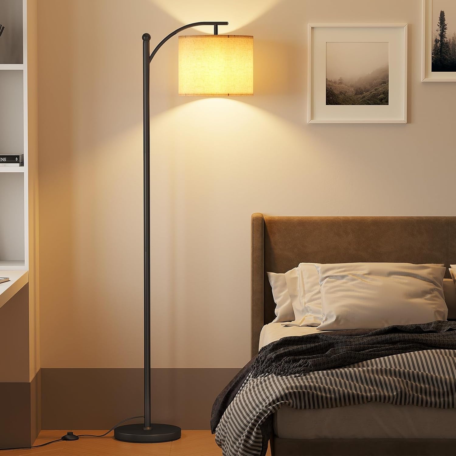 Arc Floor Lamp, Modern Floor Lamp with 3 Color Temperatures Bulb, Metal Standing with Adjustable Hanging, Black