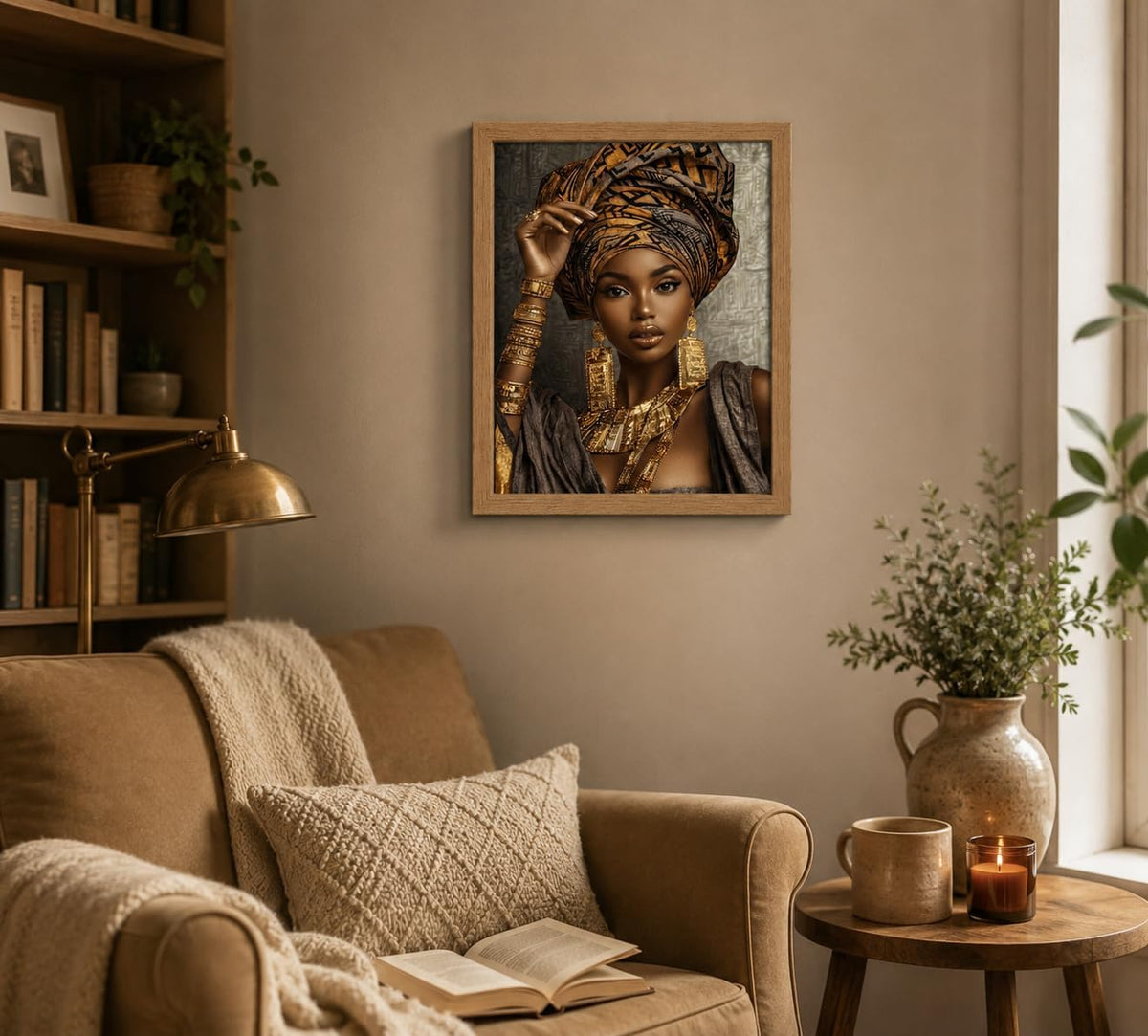 Framed African Ethnic Luxury Black Girl Portrait Canvas Wall Art