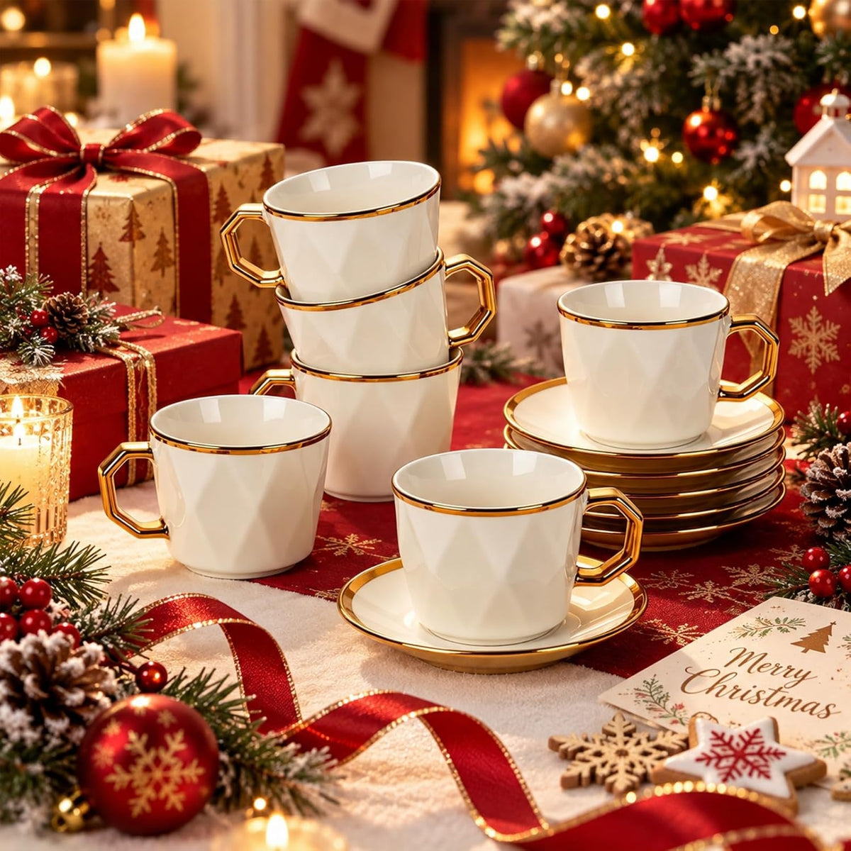 Coffee Cup Set of 6 with Saucers, 3.5 OZ Ceramic Demitasse Espresso Cups