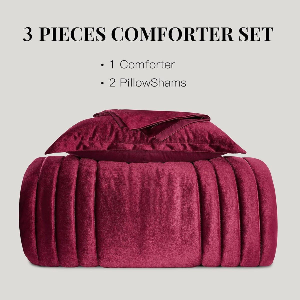 Luxury Burgundy Velvet Queen Size Bed Comforter Set 3 Pieces