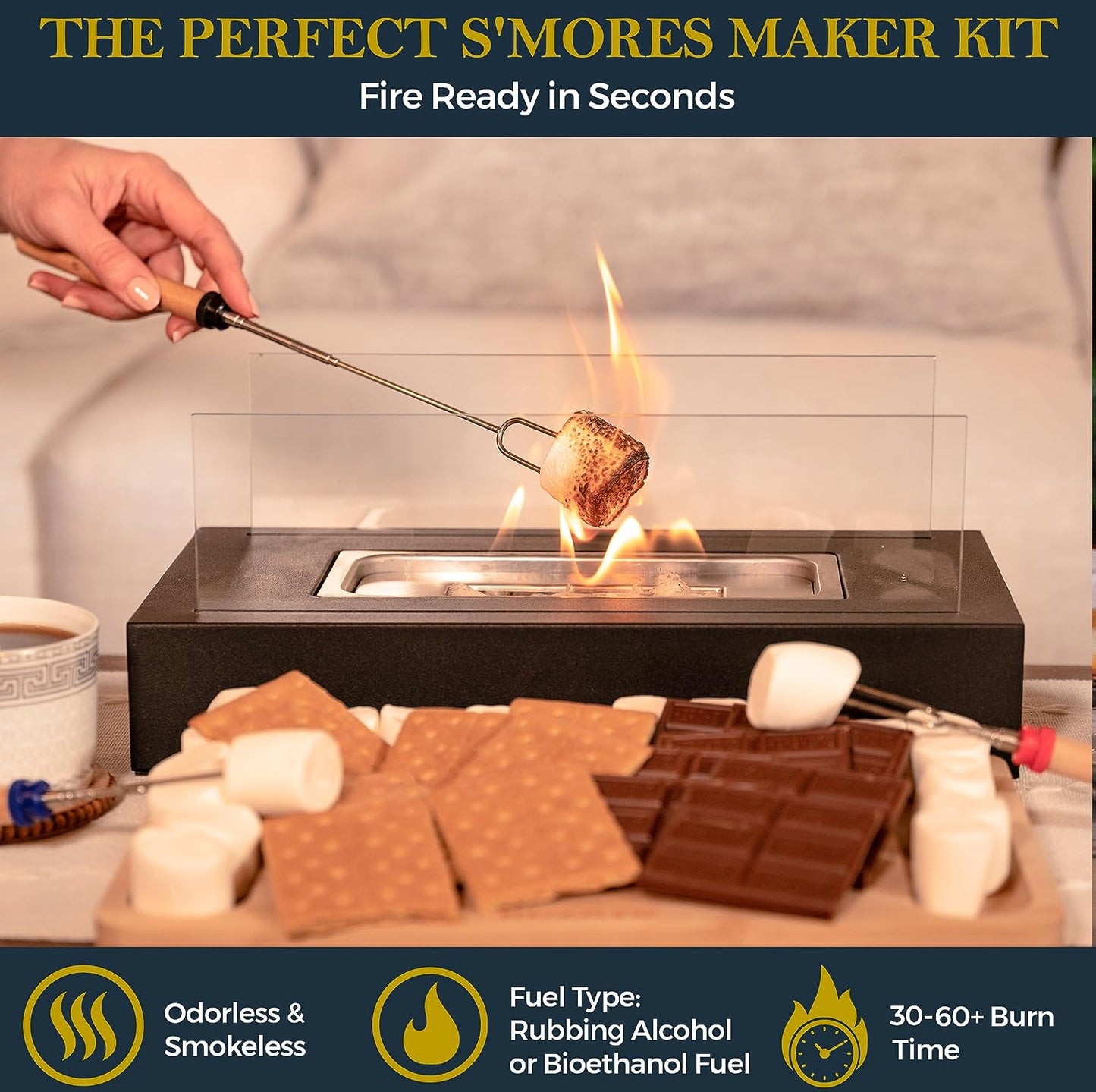 Tabletop Fire Pit with Smores Maker Kit Portable Indoor/Outdoor