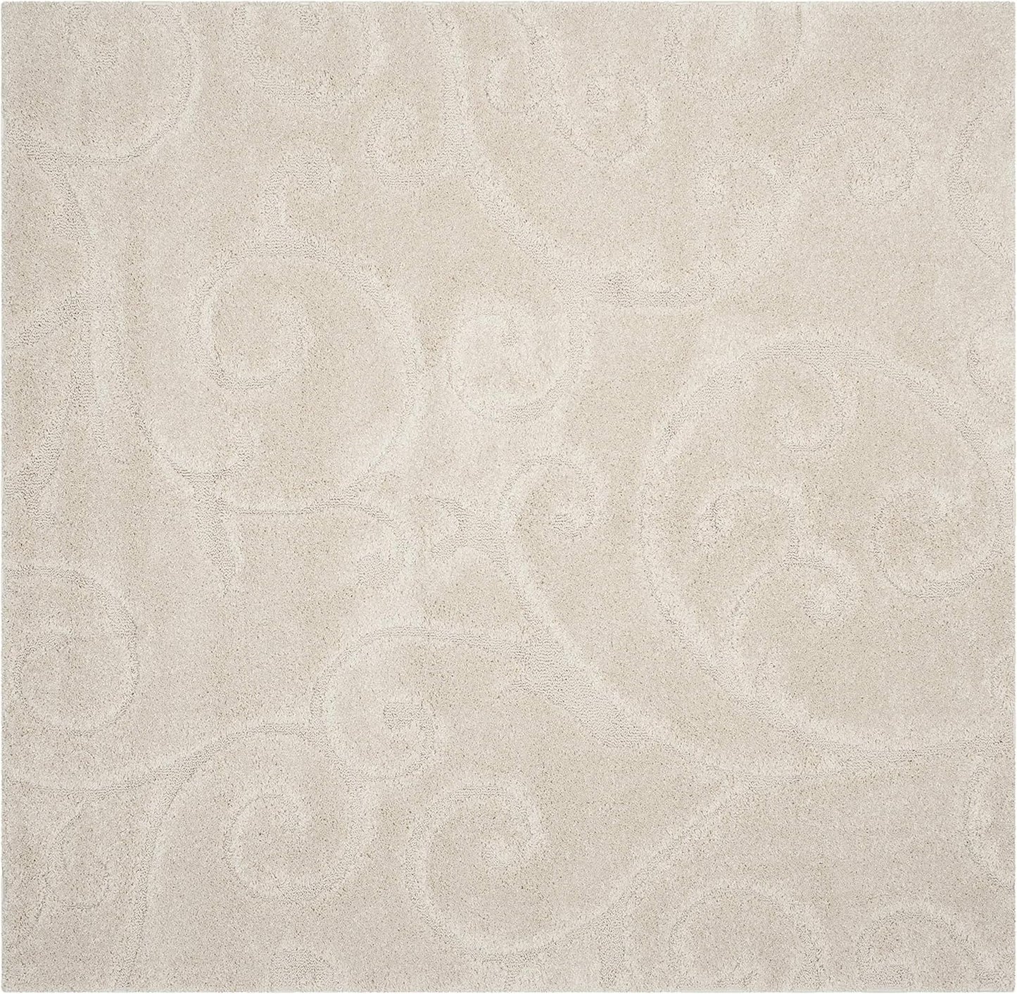 Florida Shag Collection 4' Square, Cream Scrolling Vine Grac 1.2-Inch-Thick Area Rug