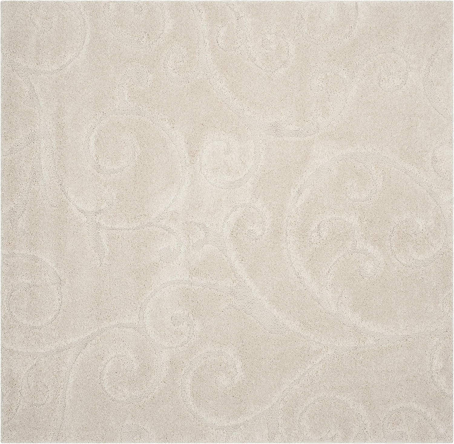 Florida Shag Collection 4' Square, Cream Scrolling Vine Grac 1.2-Inch-Thick Area Rug