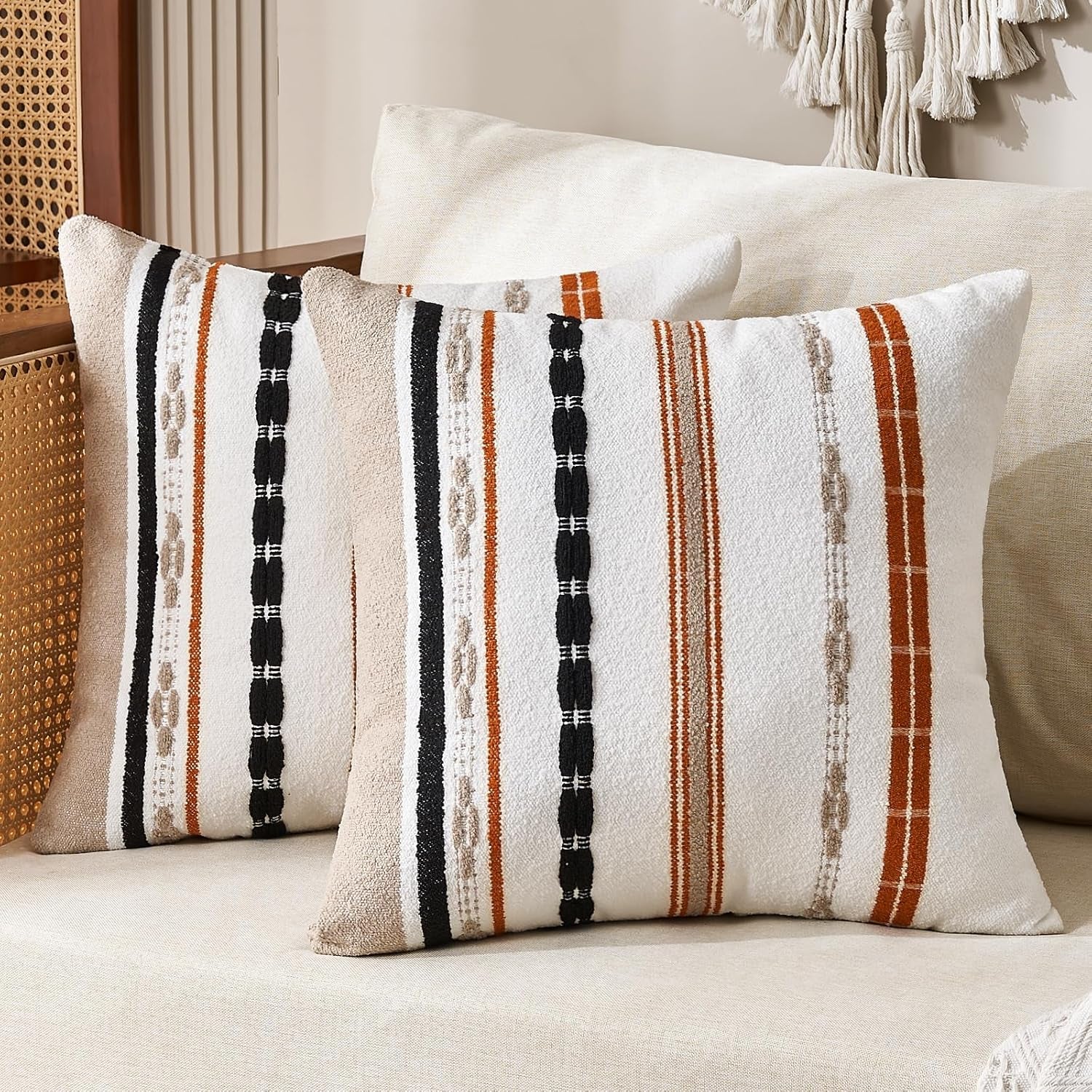 Decorative Stripe Throw Pillow Covers 18X18 Square, Set of 2