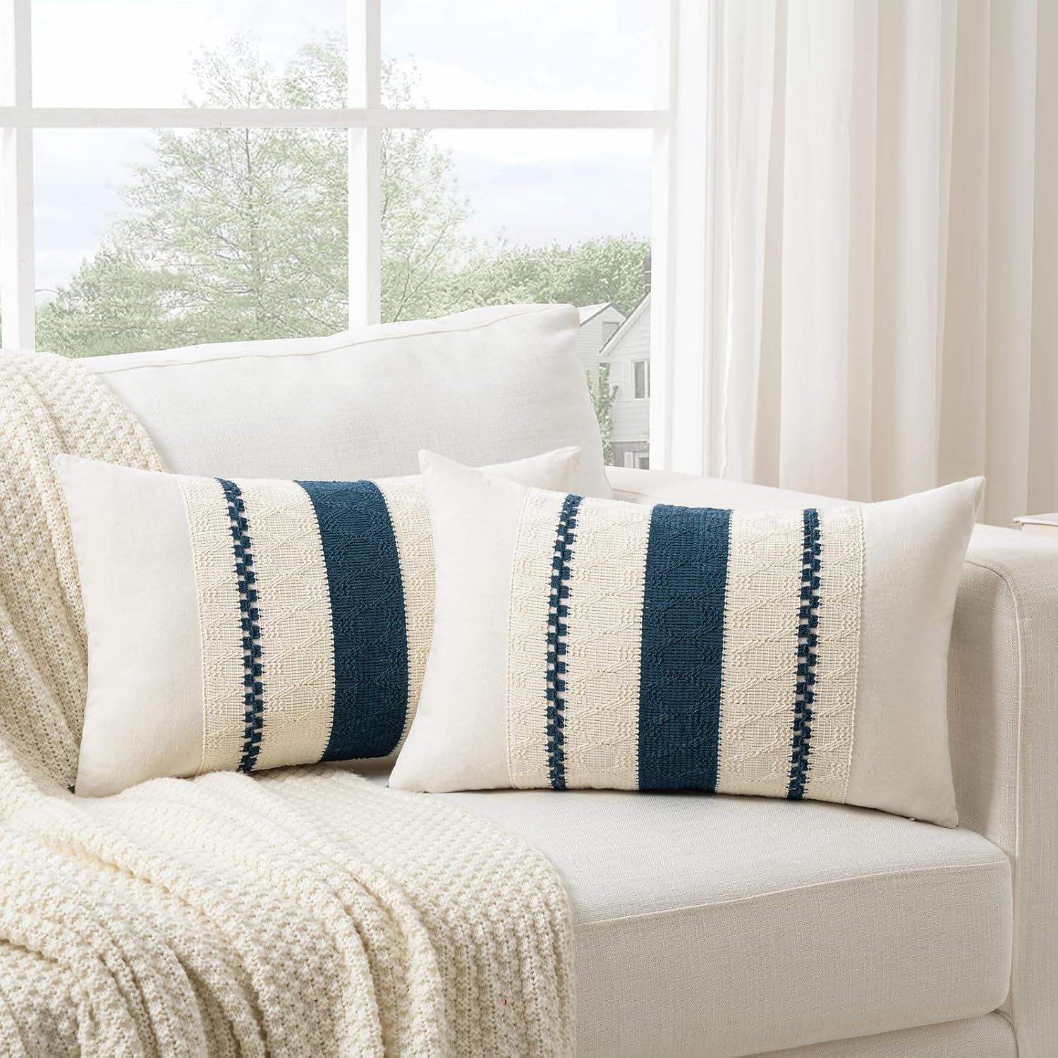 Set of 1 Boho Teal Lumbar Decorative Throw Pillow Cover 12X20 Inch