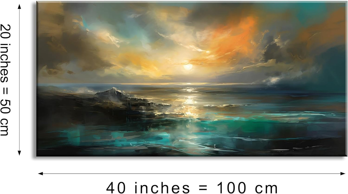 Ocean Sunset Landscape Canvas Wall Art, Frame 20X40 Inches