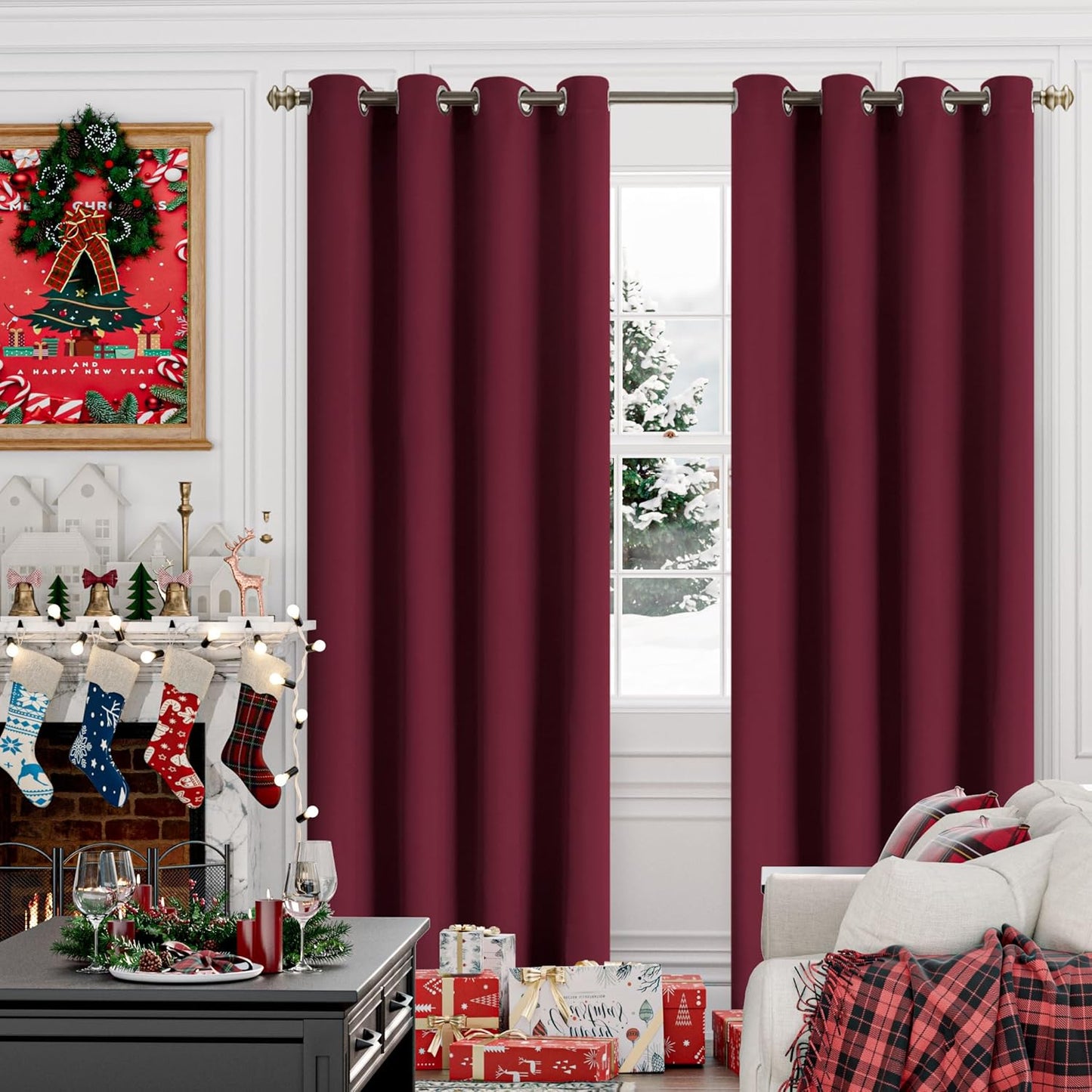 Burgundy Blackout Curtains 84 Inch Length 2 Panels - Thermal Insulated with Grommet Room Darkening Long Drapes, 52 X 84 Inch
