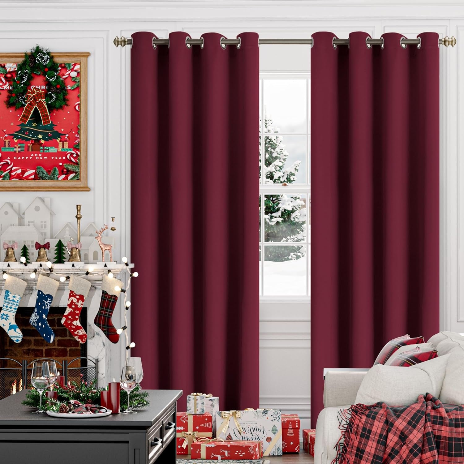 Burgundy Blackout Curtains 84 Inch Length 2 Panels - Thermal Insulated with Grommet Room Darkening Long Drapes, 52 X 84 Inch