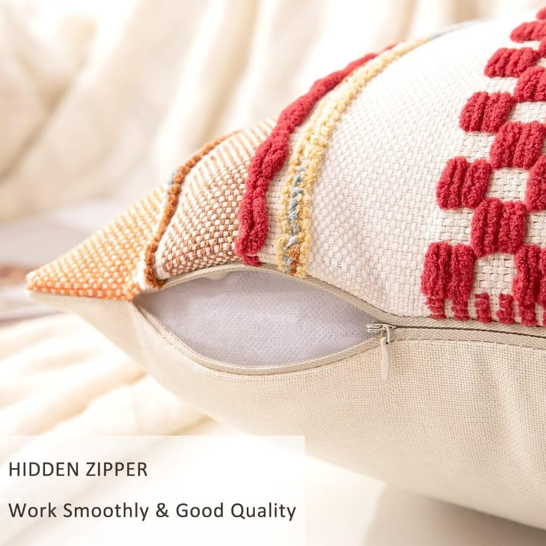 Boho Throw Pillow Covers 18X18 Set of 2 Decorative Cushion Case Striped Square Pillows Cover, Red