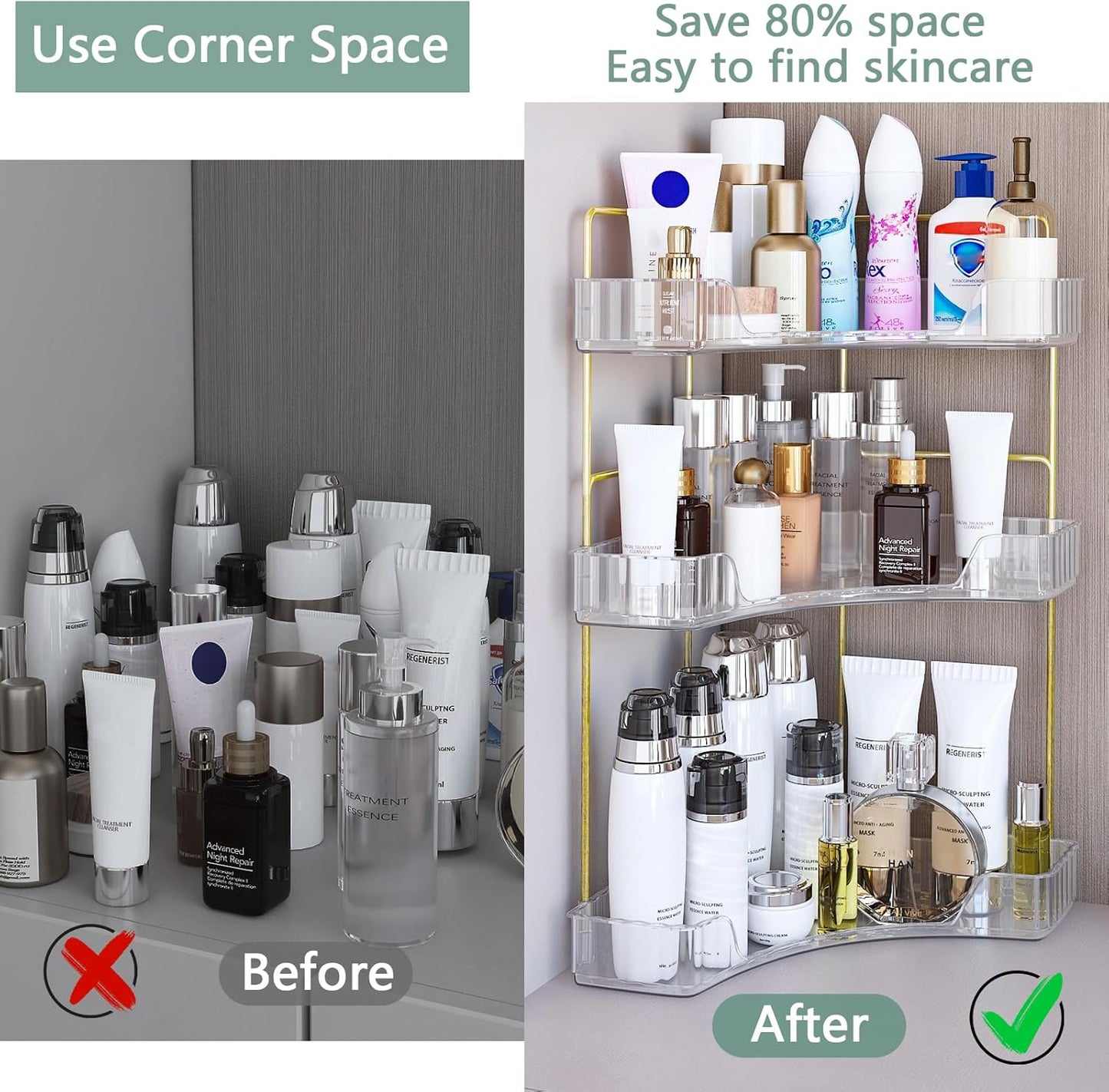 Corner Bathroom Counter Organizer, 3 Tier Bathroom Countertop Organizers Shelf, Makeup & Perfume Organizer Tray 