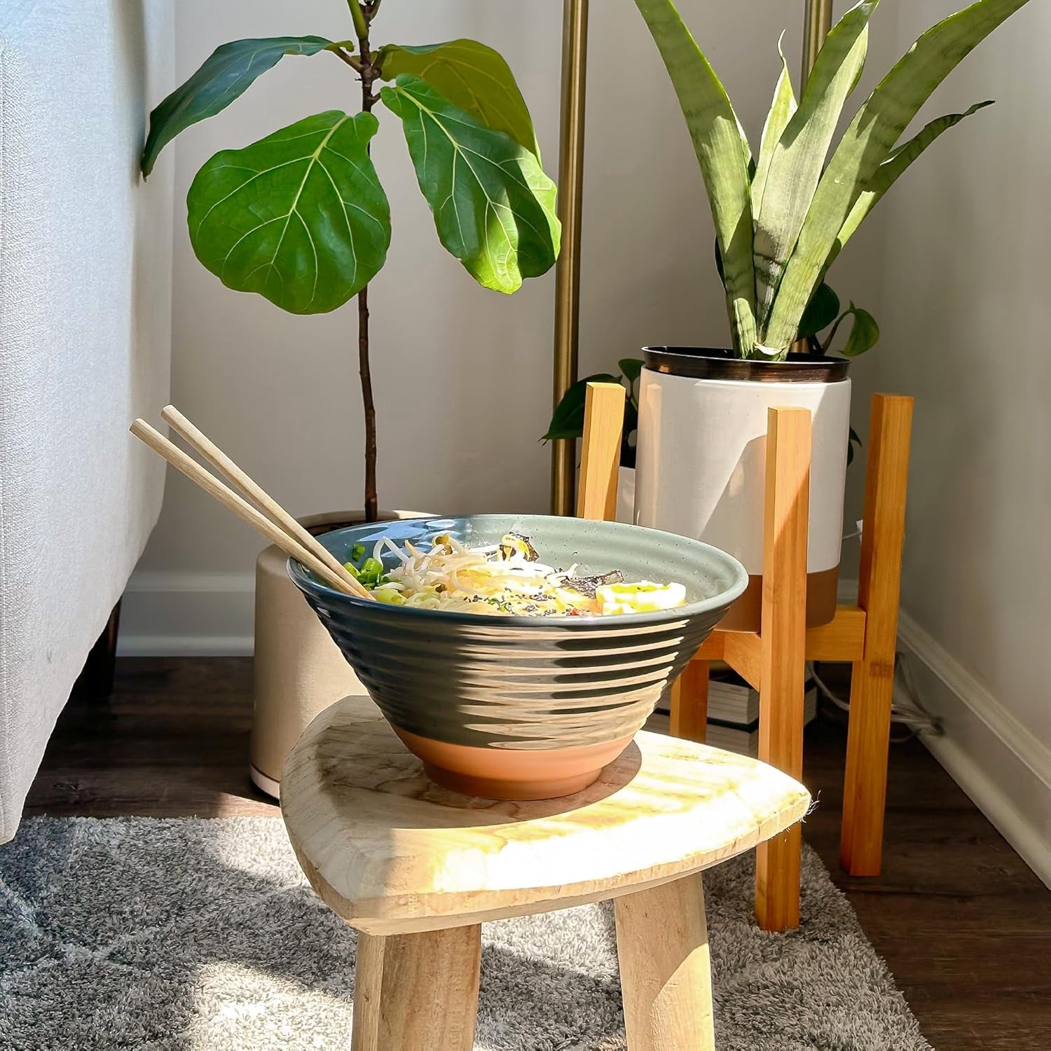 Mora Ceramic Ramen Bowl Set of 2, 45Oz, Modern Kitchen - Charcoal