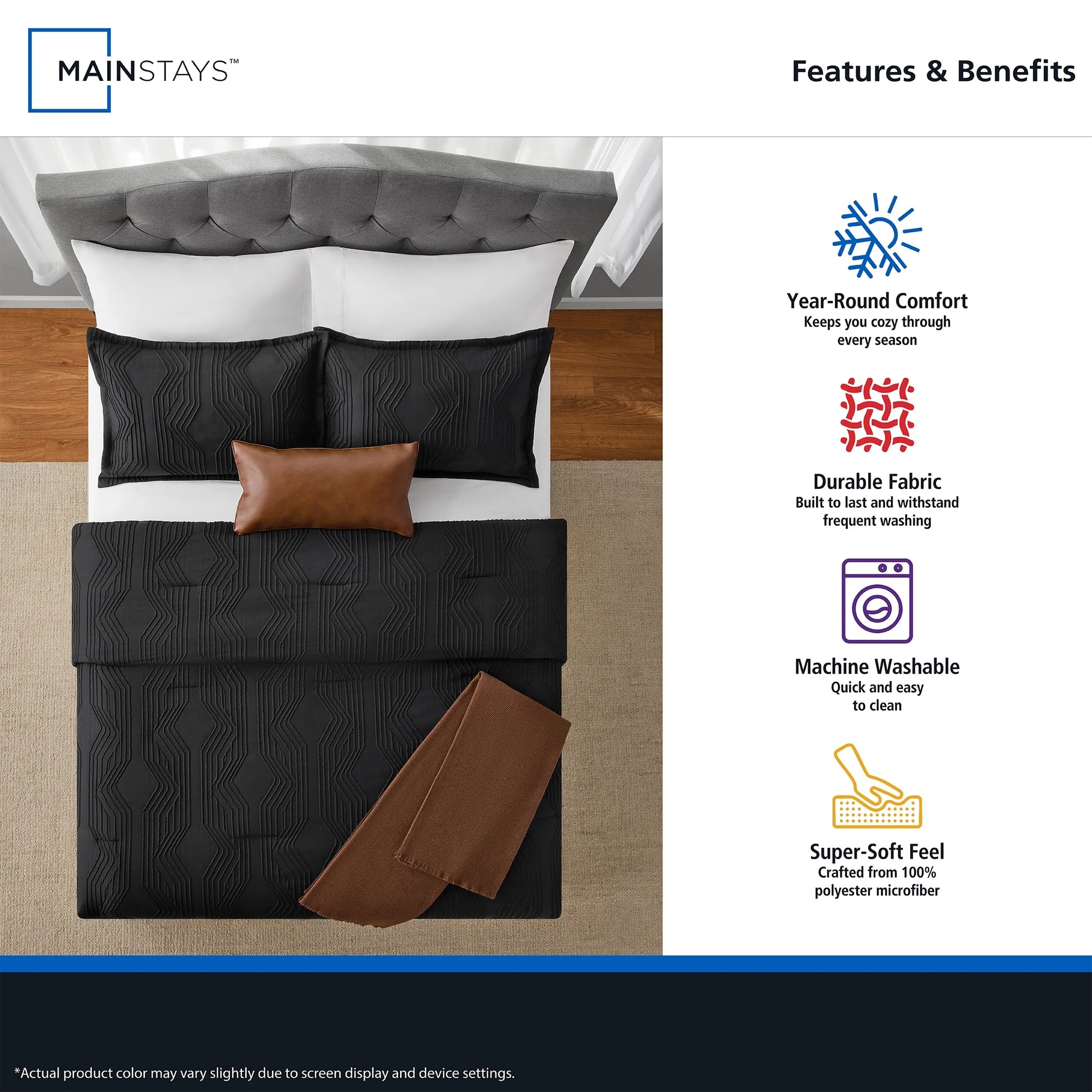 King Comforter Set, All-Season, 5-Piece, Black Jacquard Geo