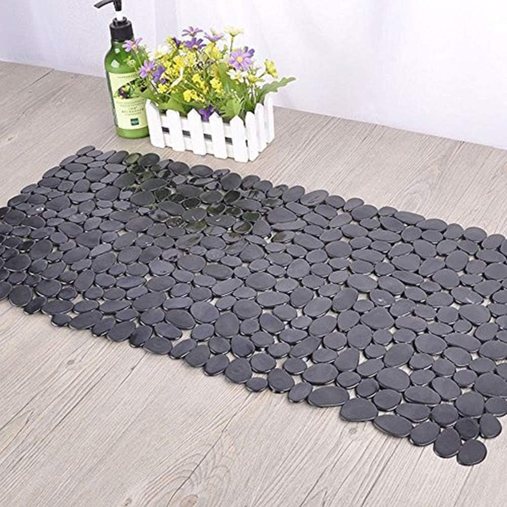 Non-Slip Pebble Bathtub Mat Black 16 W X 35 L Inches (For Smooth/Non-Textured Tubs Only) Safe Shower Mat with Drain Holes, Suction Cups for Bathroom