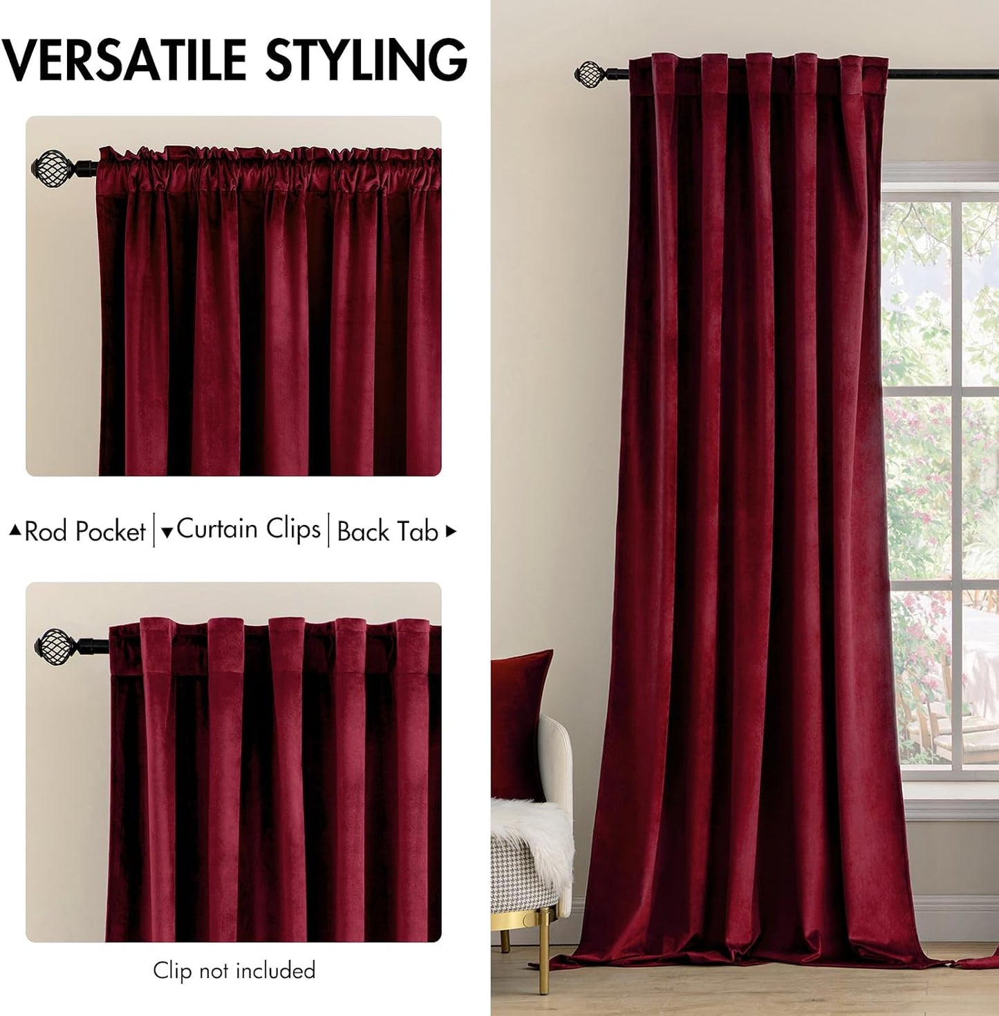 Velvet Curtains 52X84 Inches 2 Panels Burgundy Red Blackout Curtains