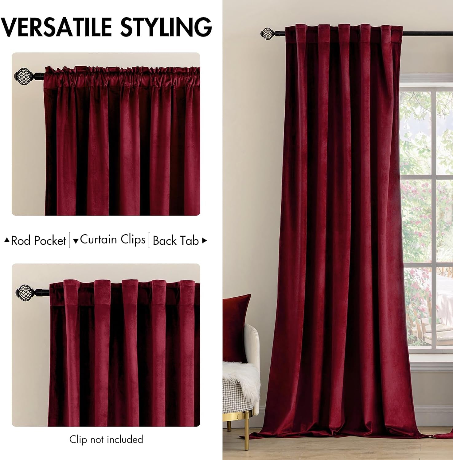Velvet Curtains 52X84 Inches 2 Panels Burgundy Red Blackout Curtains