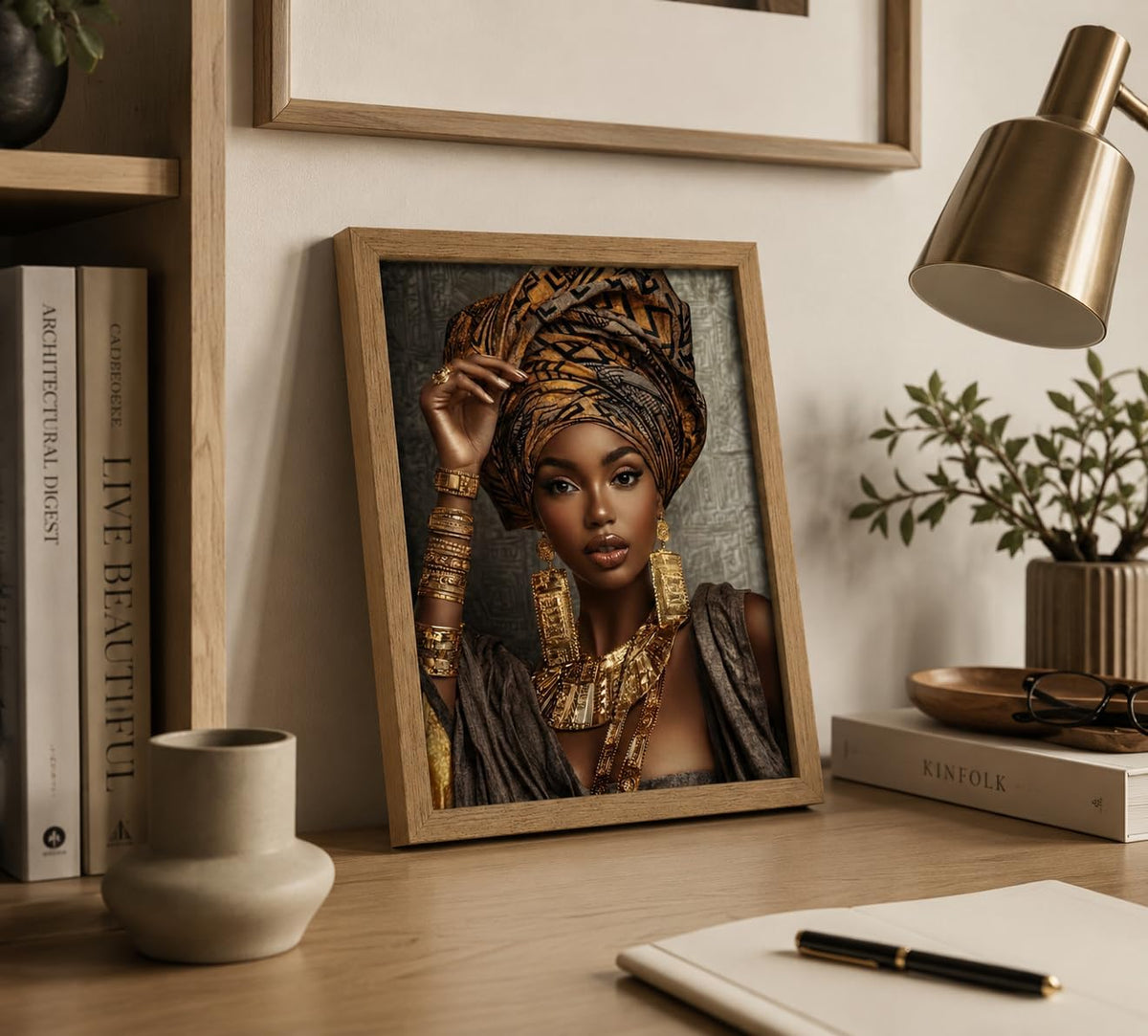 Framed African Ethnic Luxury Black Girl Portrait Canvas Wall Art