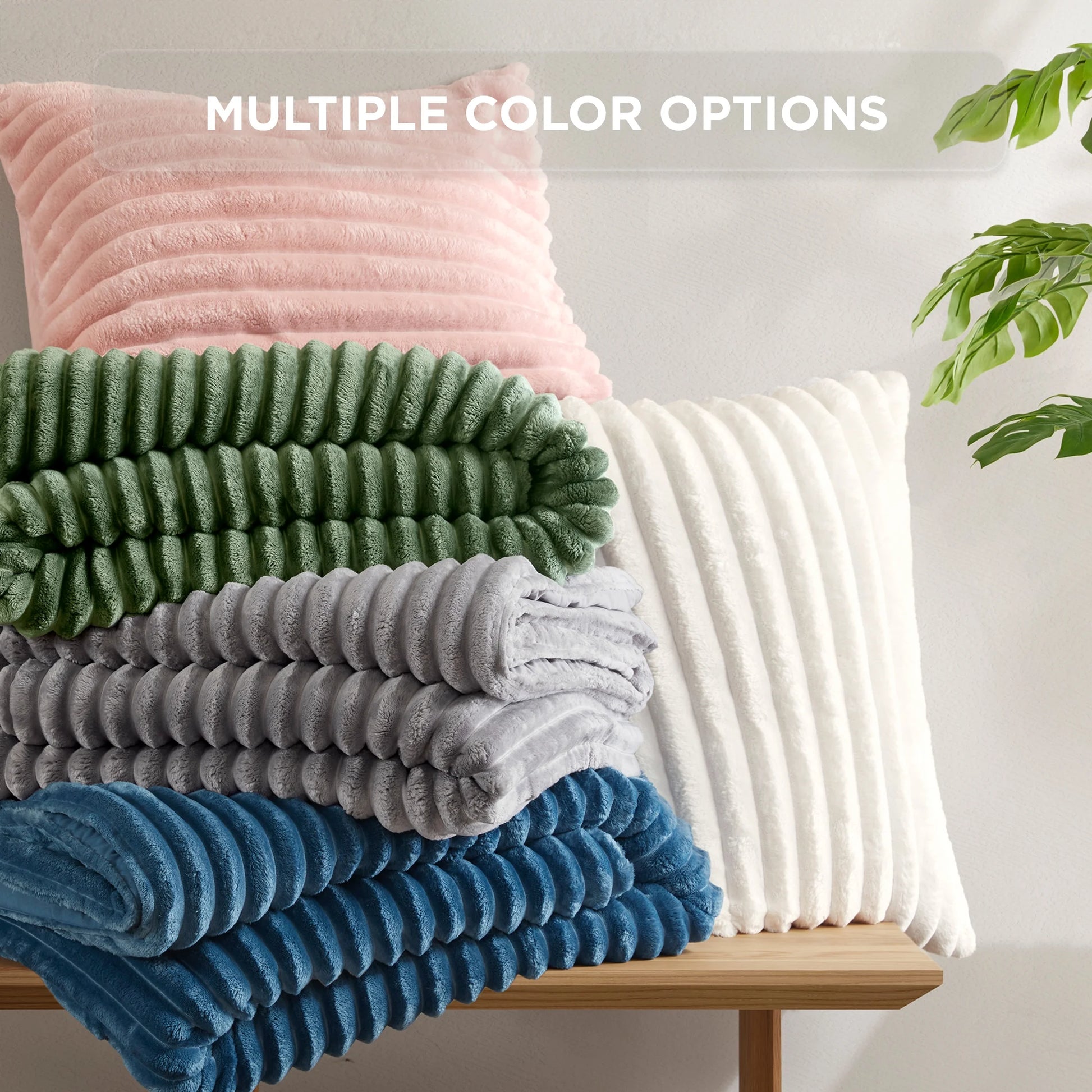 King/Cal King Fluffy Ribbed Plush Comforter Set 3-Piece Bedding Set Blue Ombre