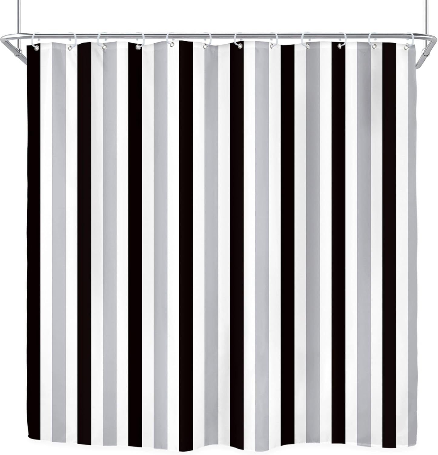 Gray Vertical Striped Black Bathroom Shower Curtain Set