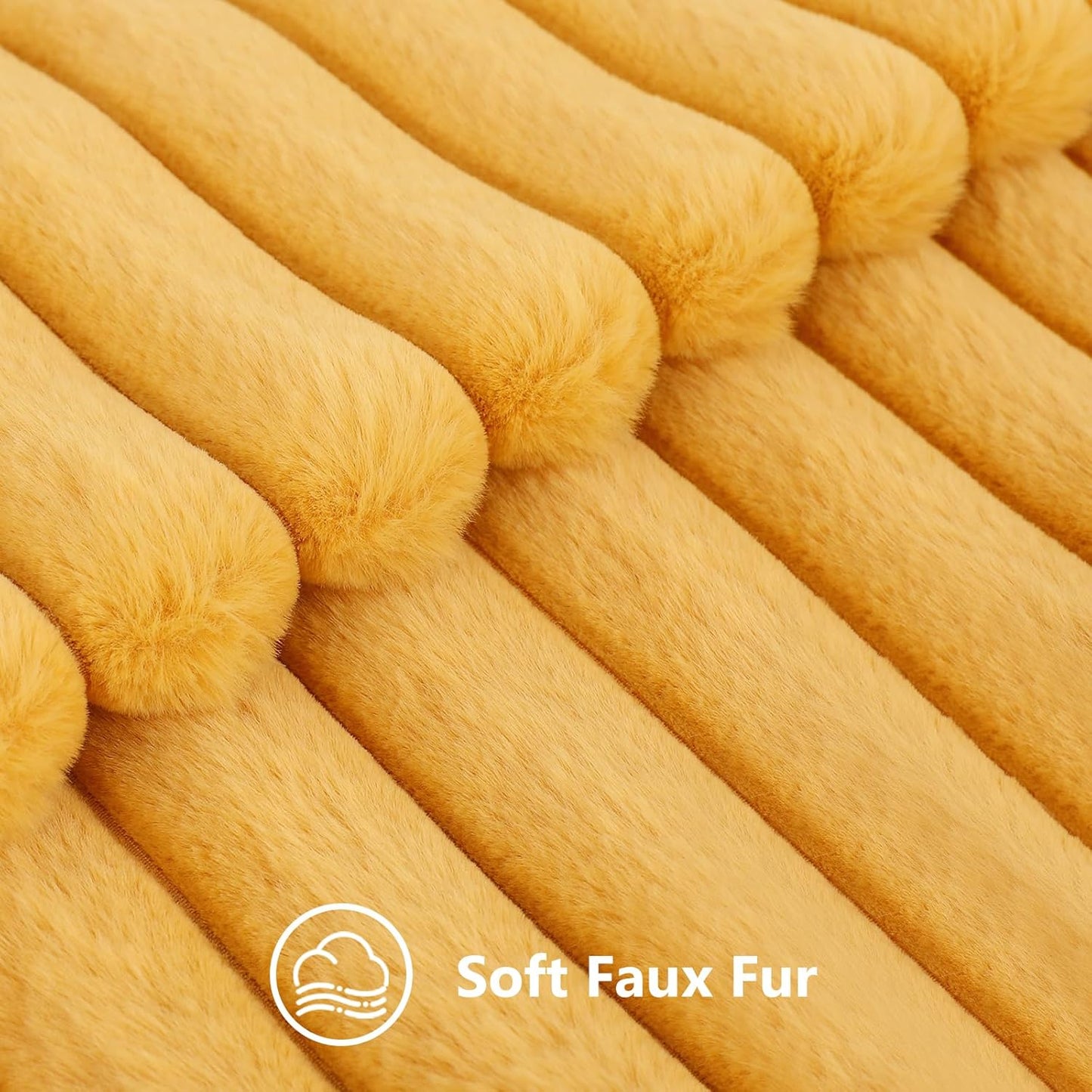 Faux Fur Throw Pillow Covers 18X18 Set of 2, Decorative Soft Plush Striped, Mustard Yellow