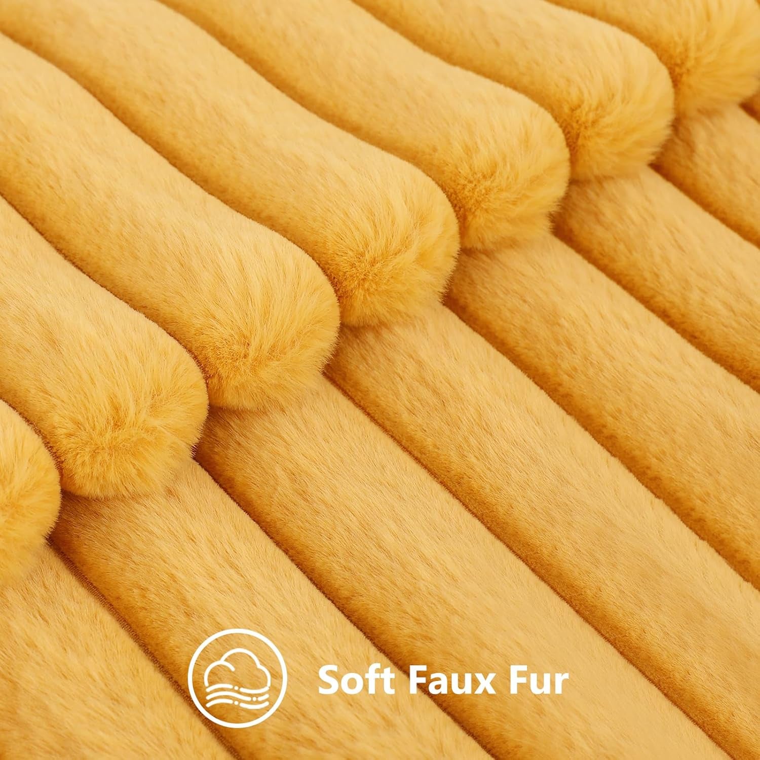 Faux Fur Throw Pillow Covers 18X18 Set of 2, Decorative Soft Plush Striped, Mustard Yellow