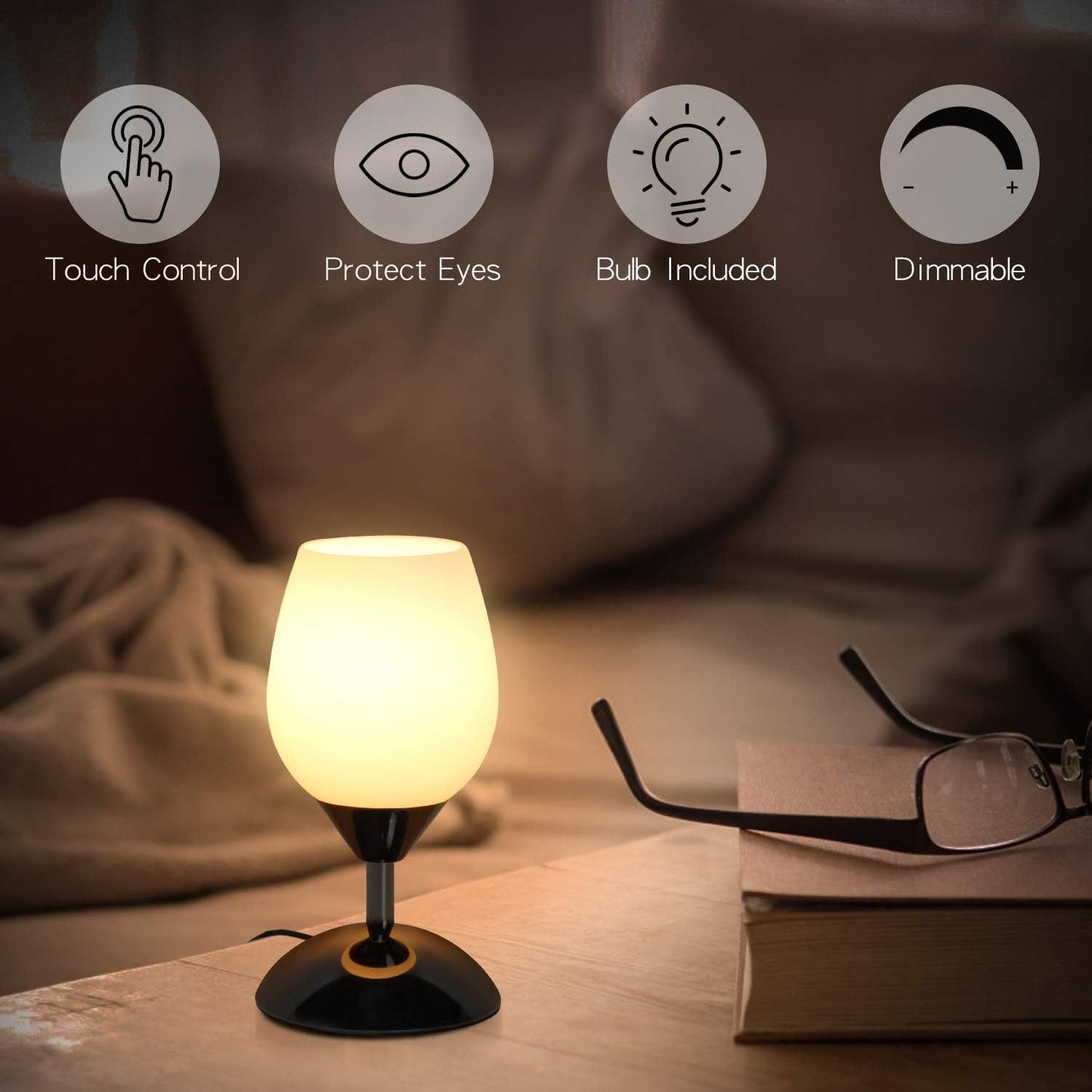 Small 8.07'' Ambient Light with Opal Glass Shade, Side Table Lamp, E12 Bulb Included