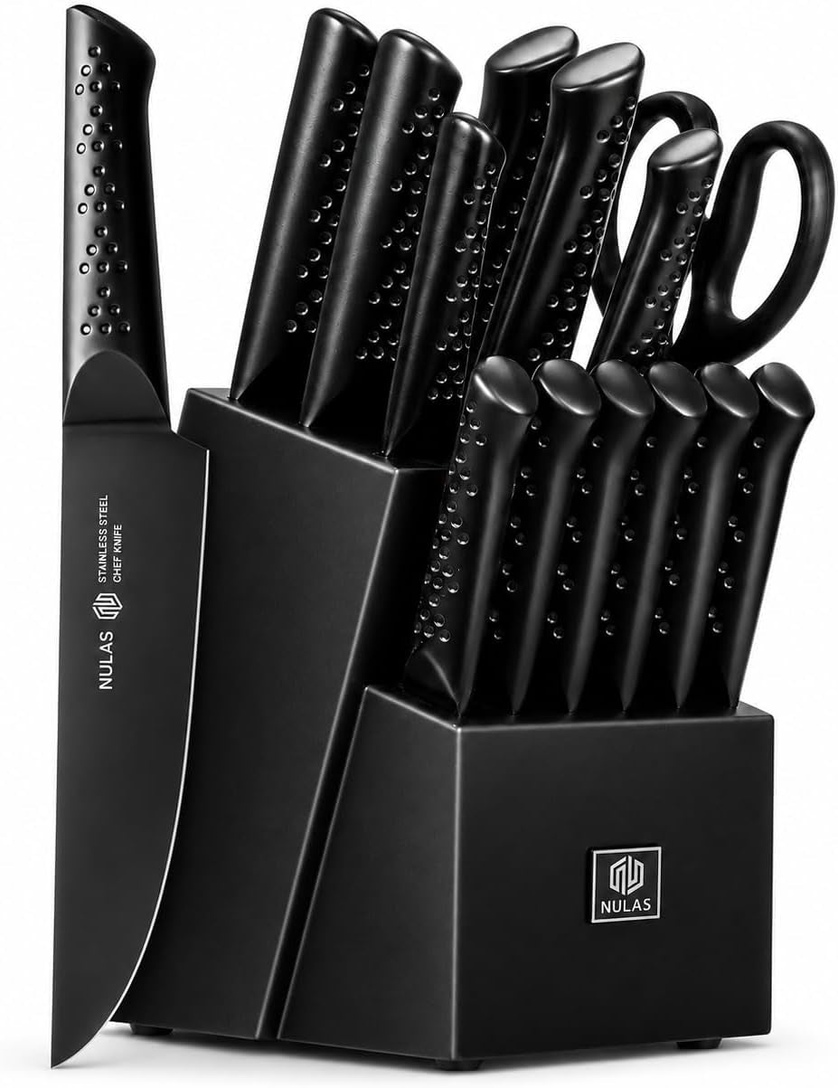 15-Piece Kitchen Knife Set with Block, Built-In Sharpener, Dishwasher Safe