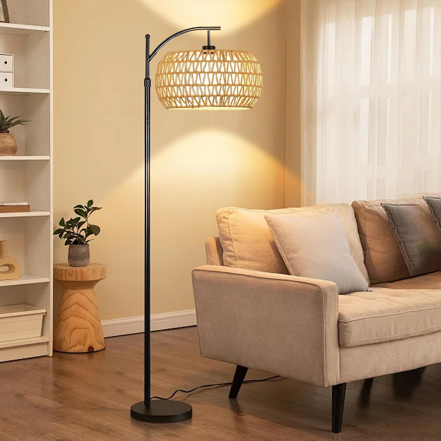 Arc Floor Lamps with Remote Control, Dimmable LED, Black Standing Lamp with 3 Color Temperature 
