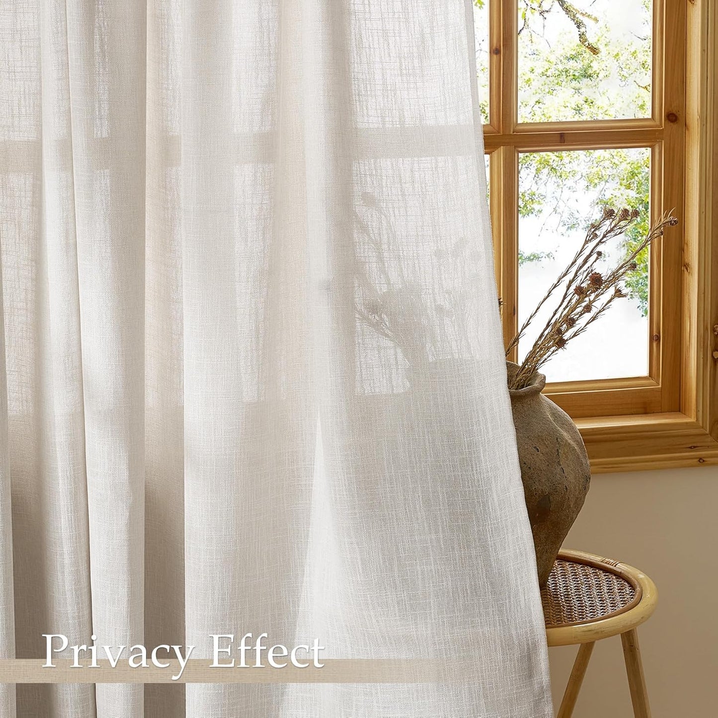 Linen Curtains Farmhouse 84 Inches Long 2 Panels Set, Fog Grey Thick Living Room Faux Linen Blend with Light Fi