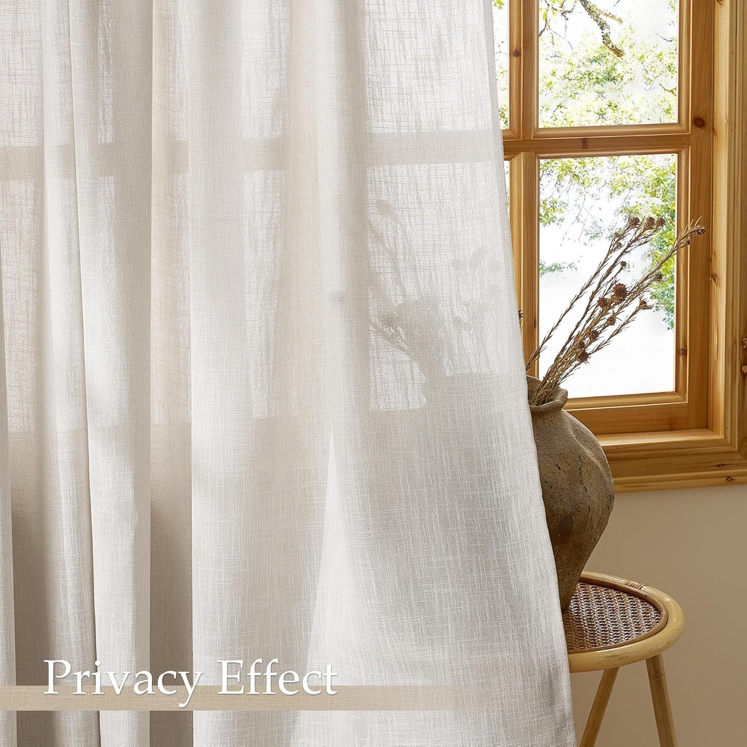 Linen Curtains Farmhouse 84 Inches Long 2 Panels Set, Fog Grey Thick Living Room Faux Linen Blend with Light Fi